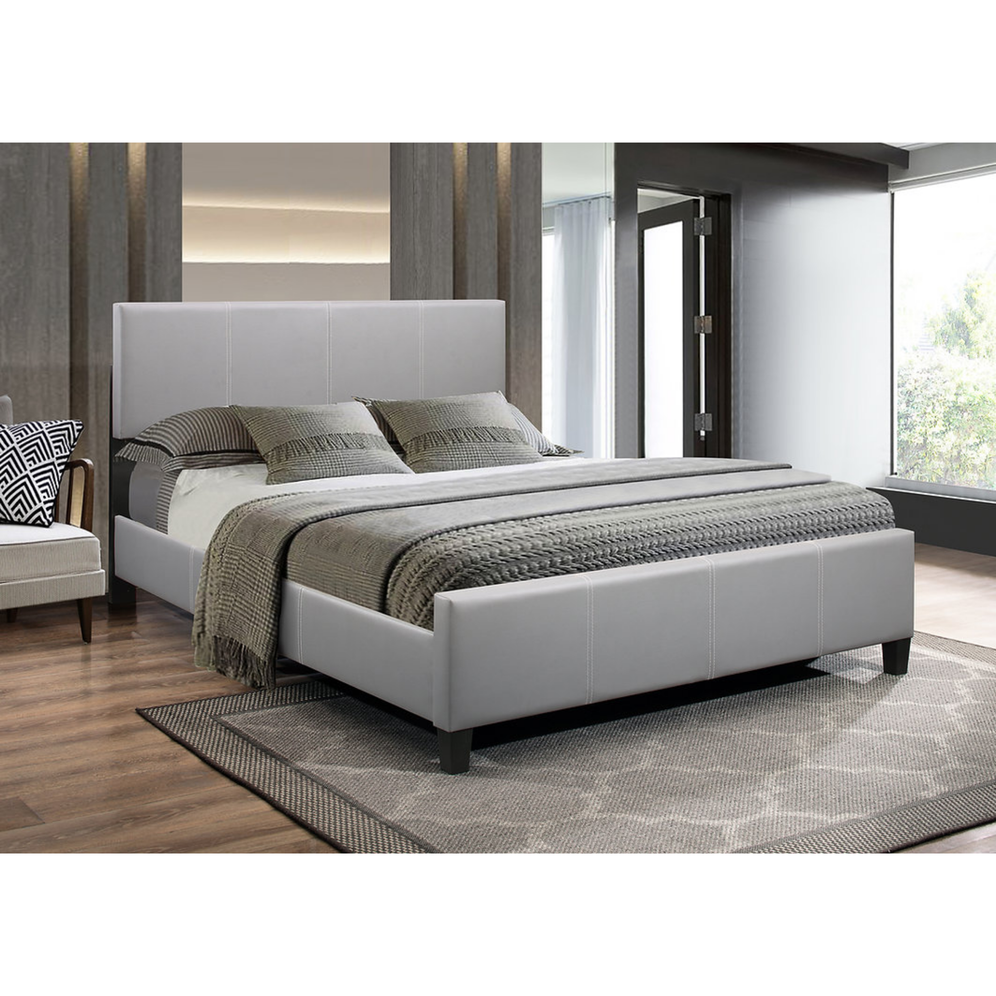 Queen Bed - Grey PU Bed With Adjustable Height Headboard #5460