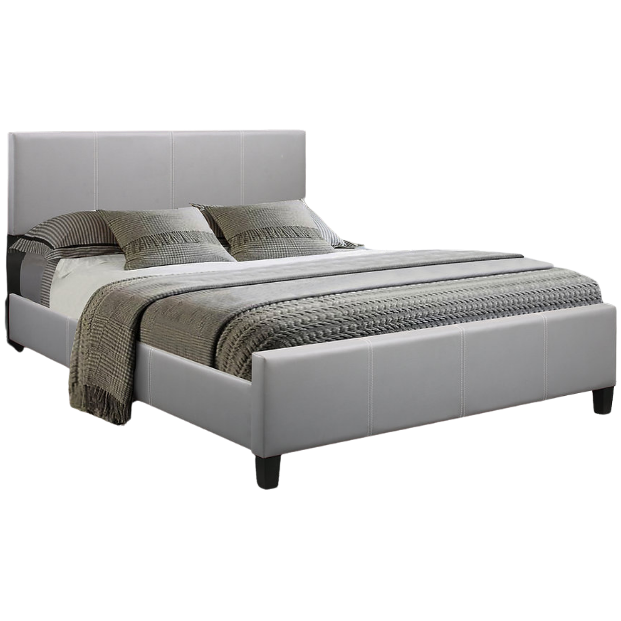 Queen Bed - Grey PU Bed With Adjustable Height Headboard #5460