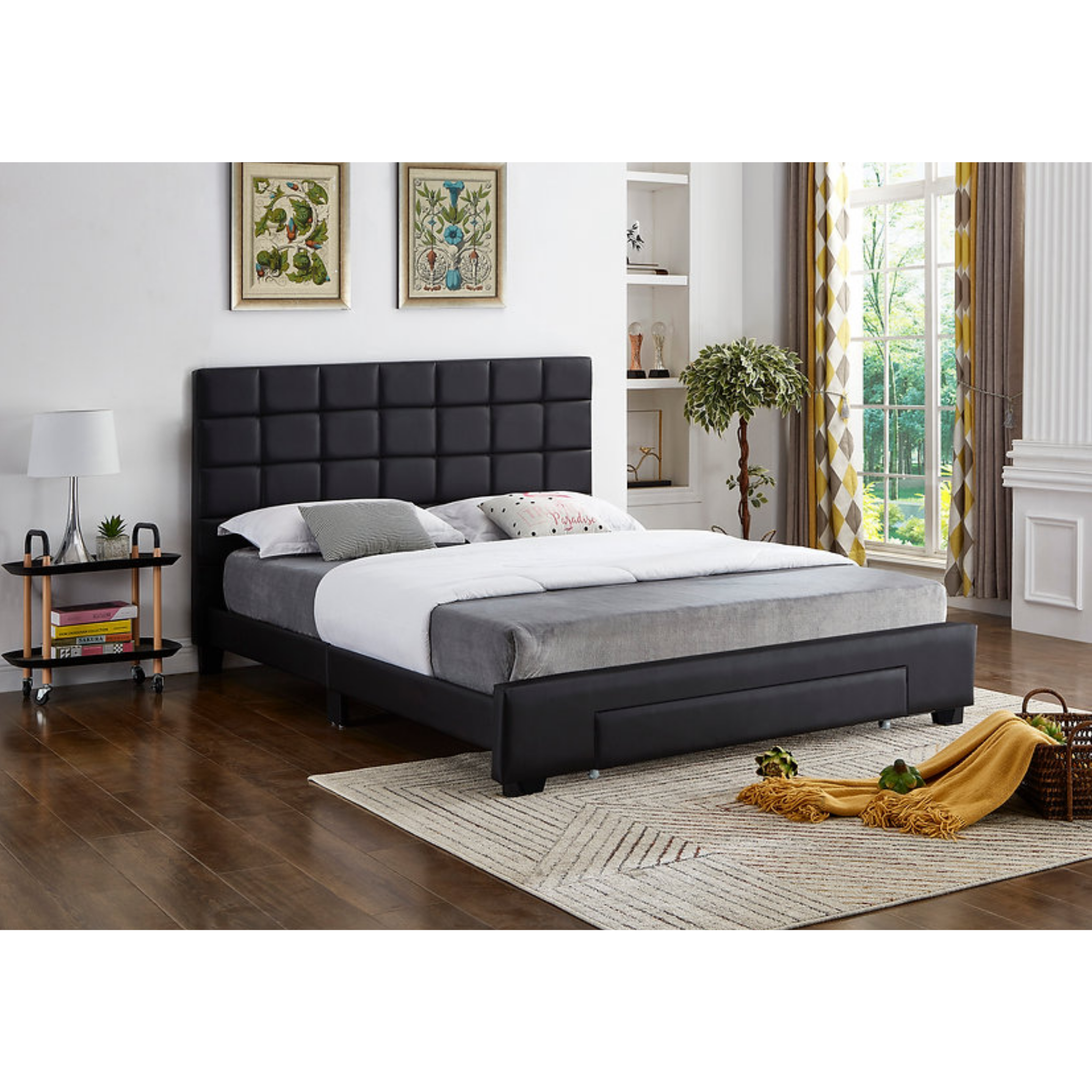 Lit double - Lit en PU noir avec tiroirs avant 5490