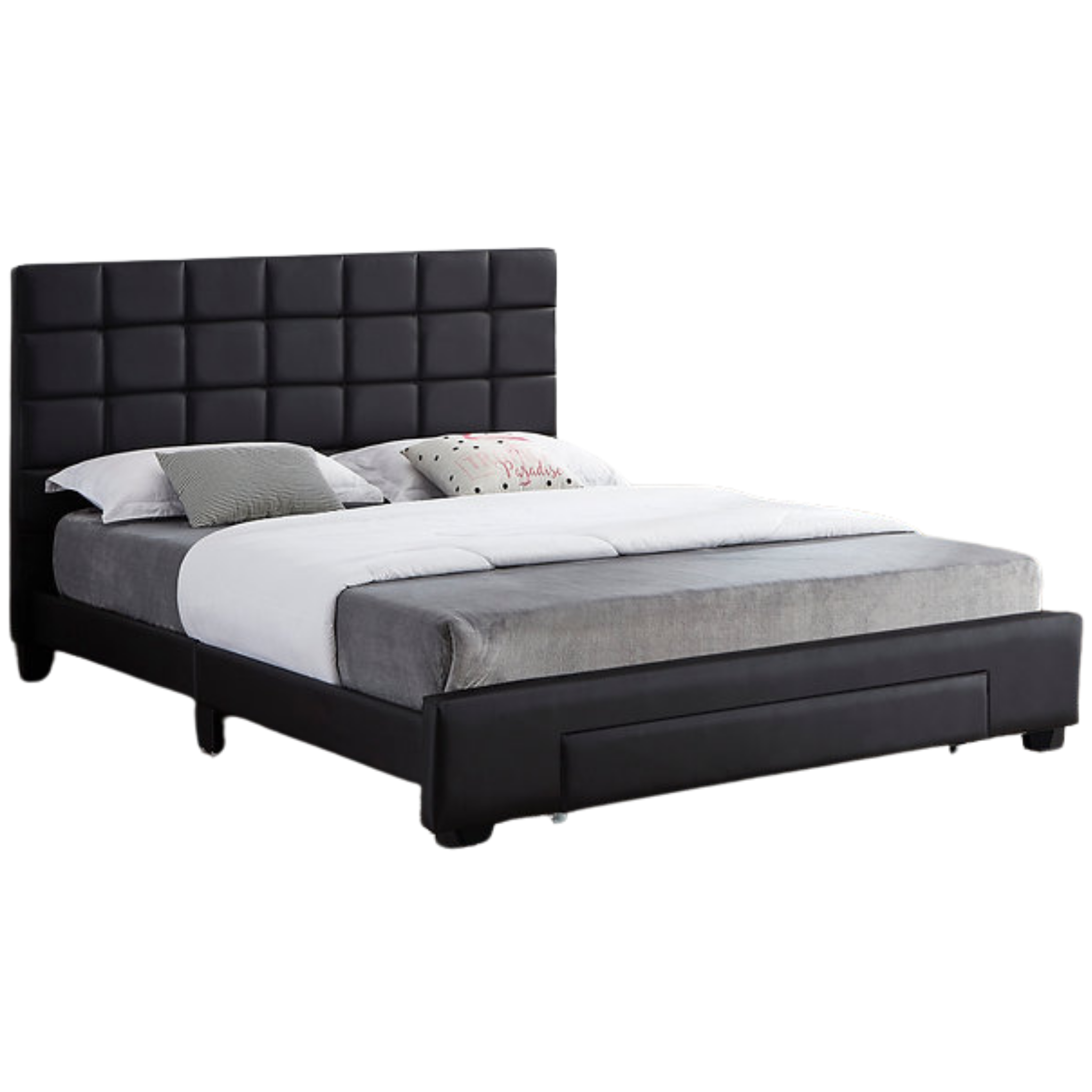 Queen Bed - Black PU Bed with Front Drawers 5490