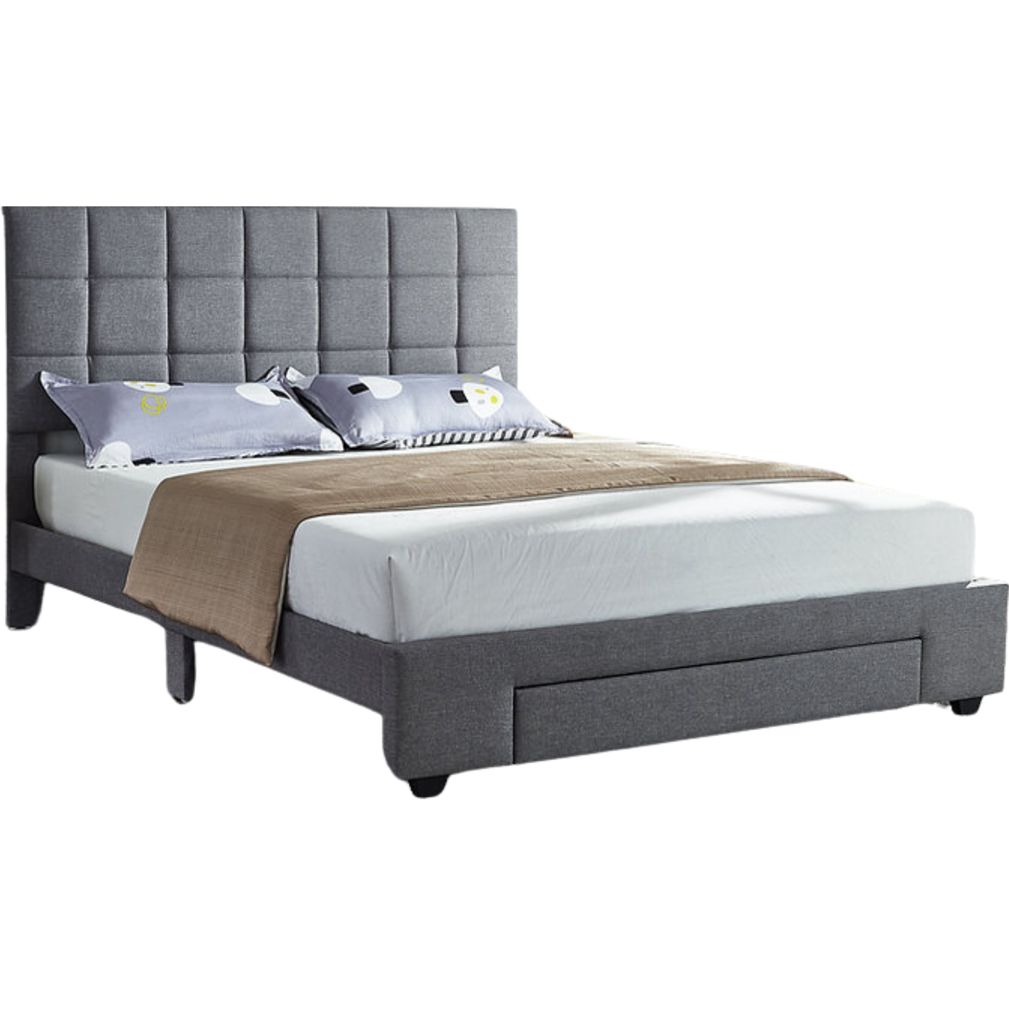 Lit double en tissu gris avec tiroirs avant 5493