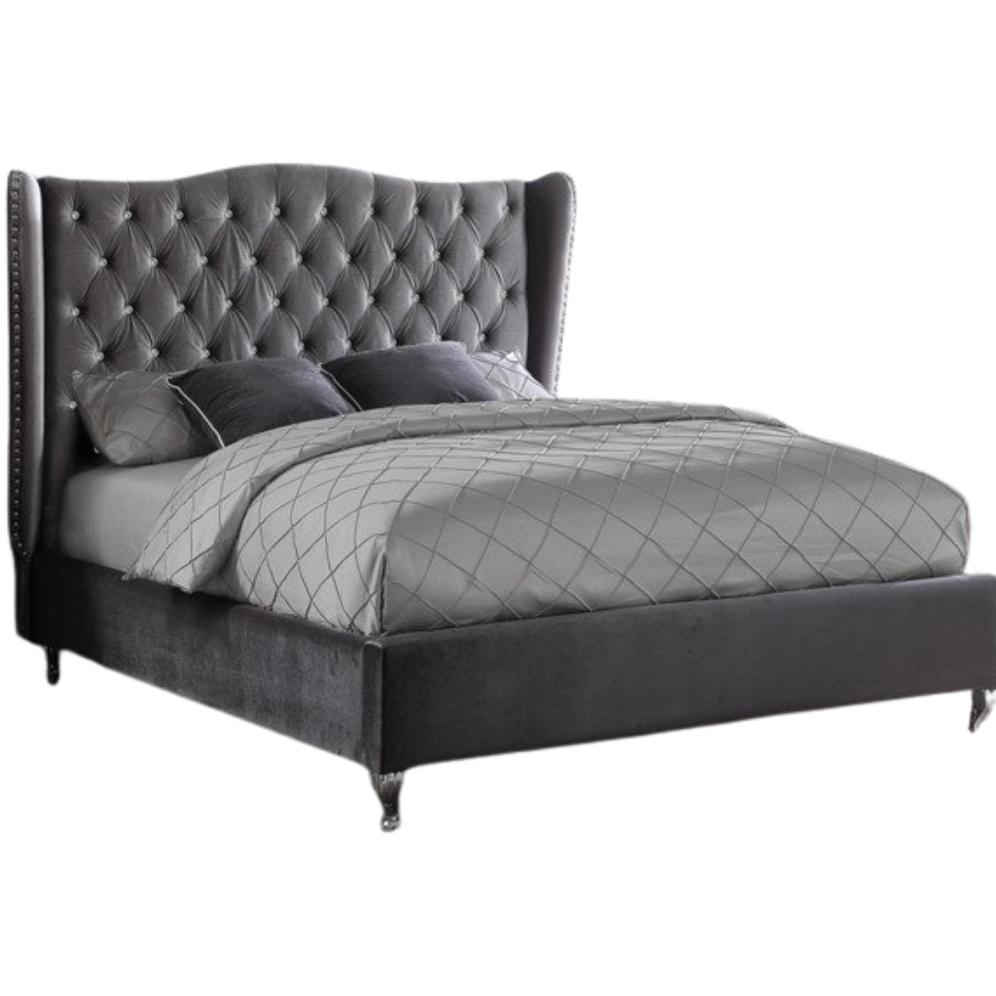 King Bed - Grey Velvet Fabric Bed IF 5520