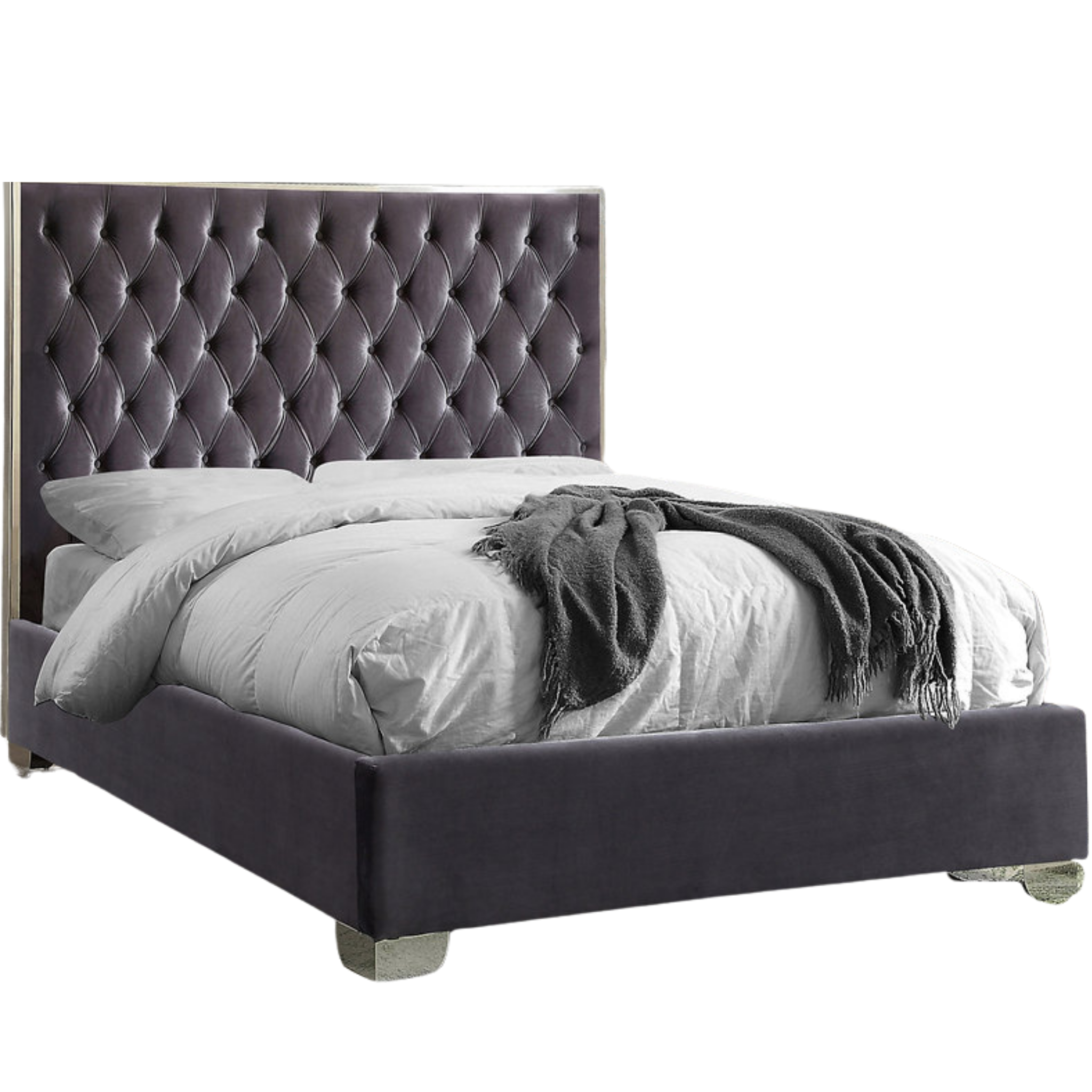 King Bed - Grey Velvet Fabric Bed #5540