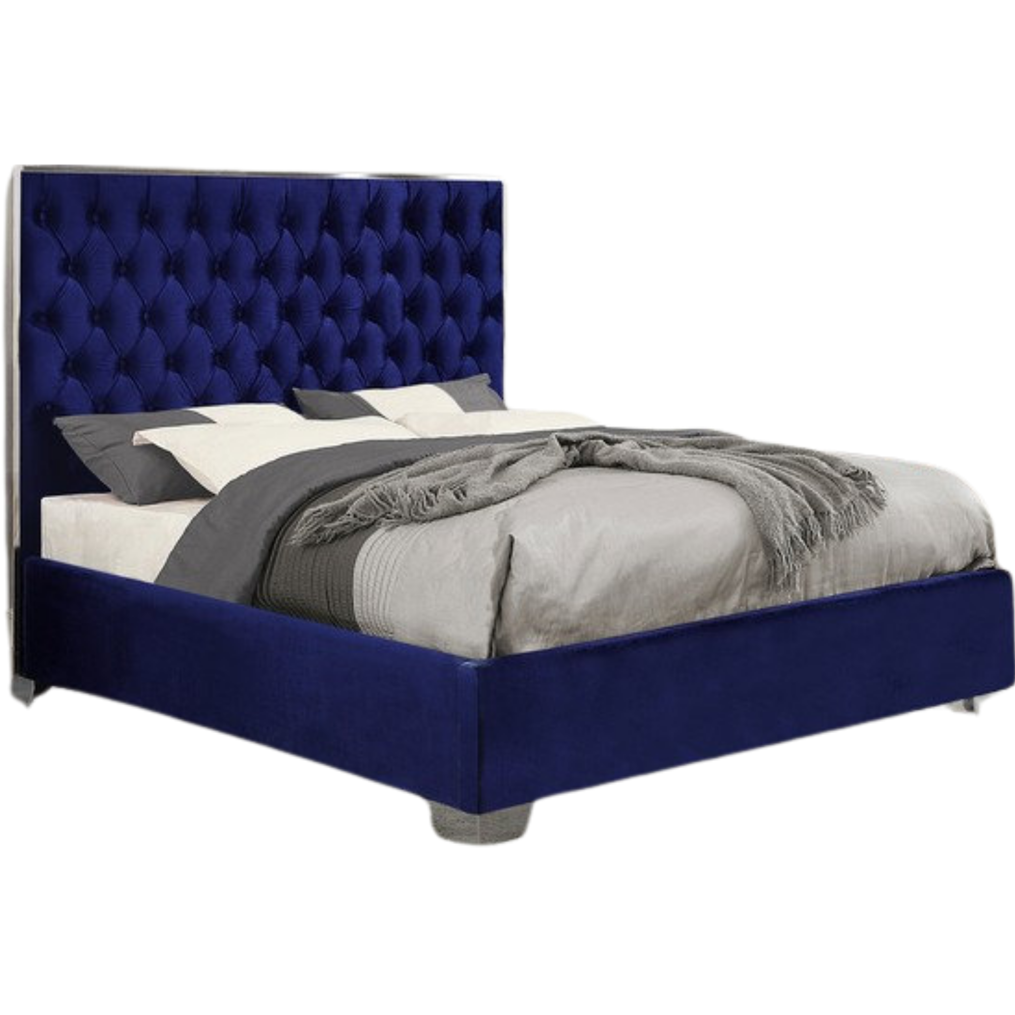 King Bed - Blue Velvet Fabric Bed #5541