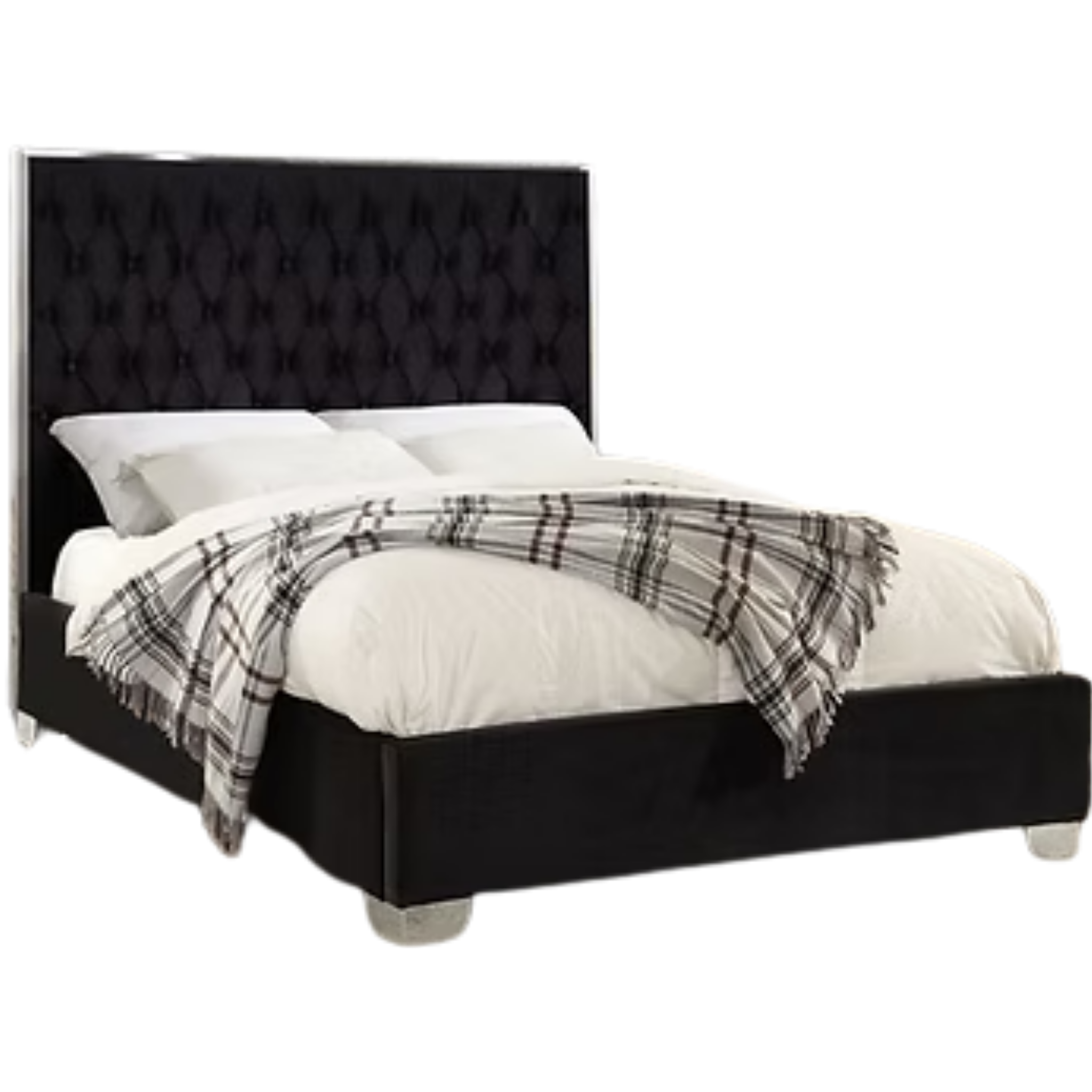 King Bed - Black Velvet Fabric Bed #5542