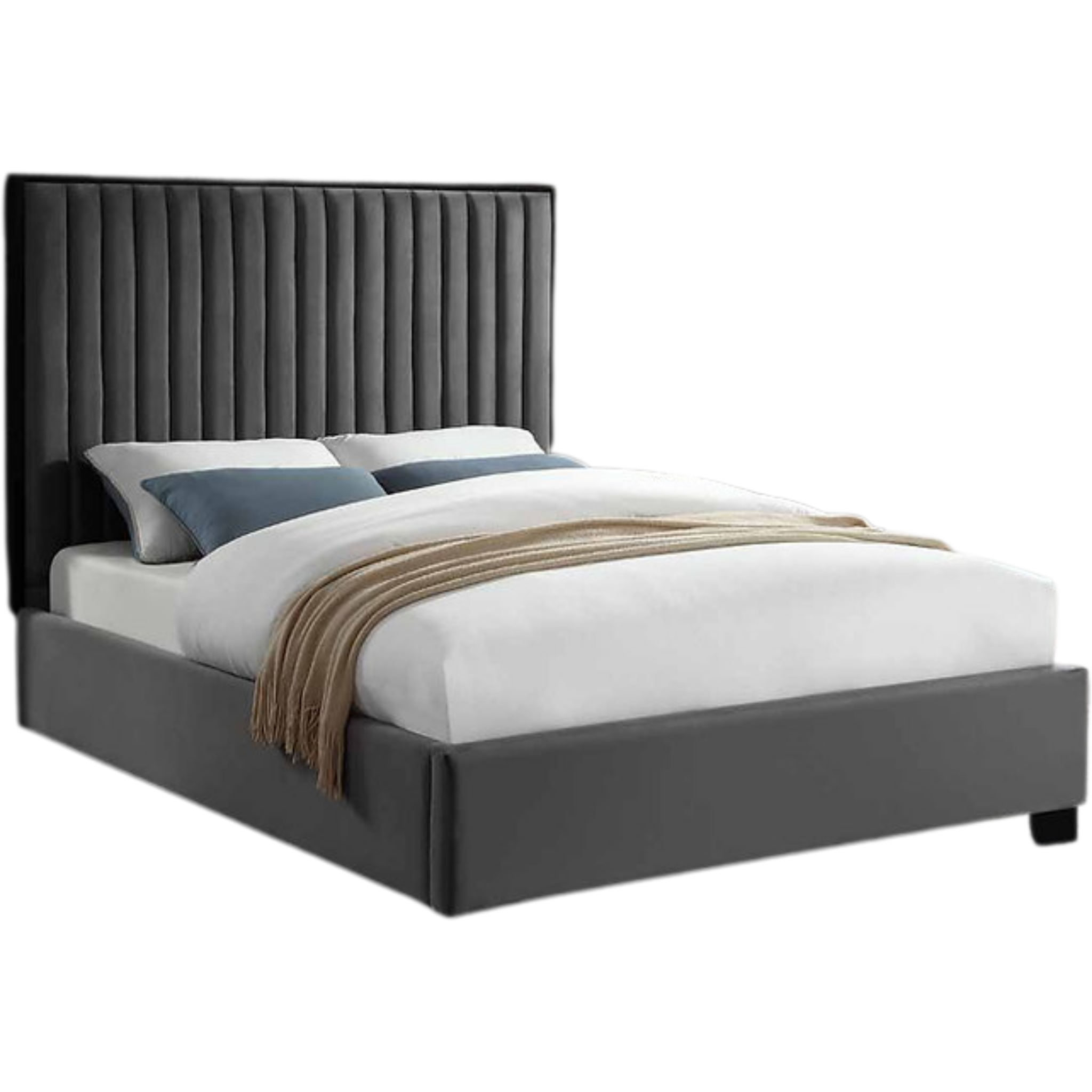 Lit King Size - Lit rembourré en velours gris 5545