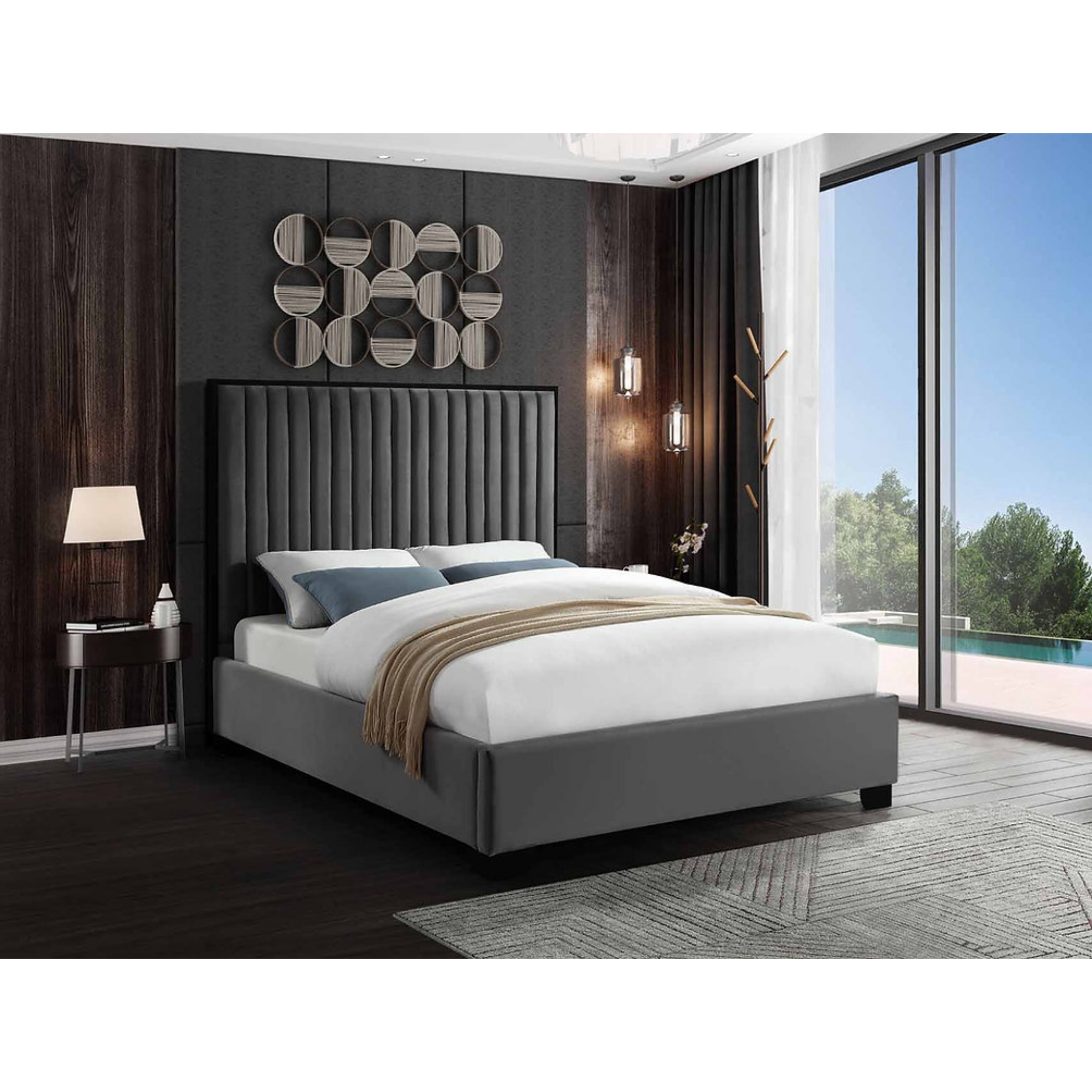 Lit King Size - Lit rembourré en velours gris 5545