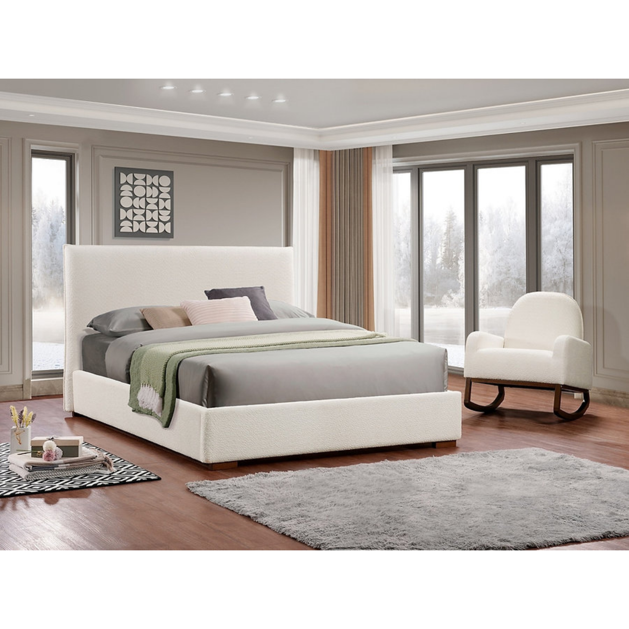 Lit double - Lit plateforme en tissu bouclé beige 5568