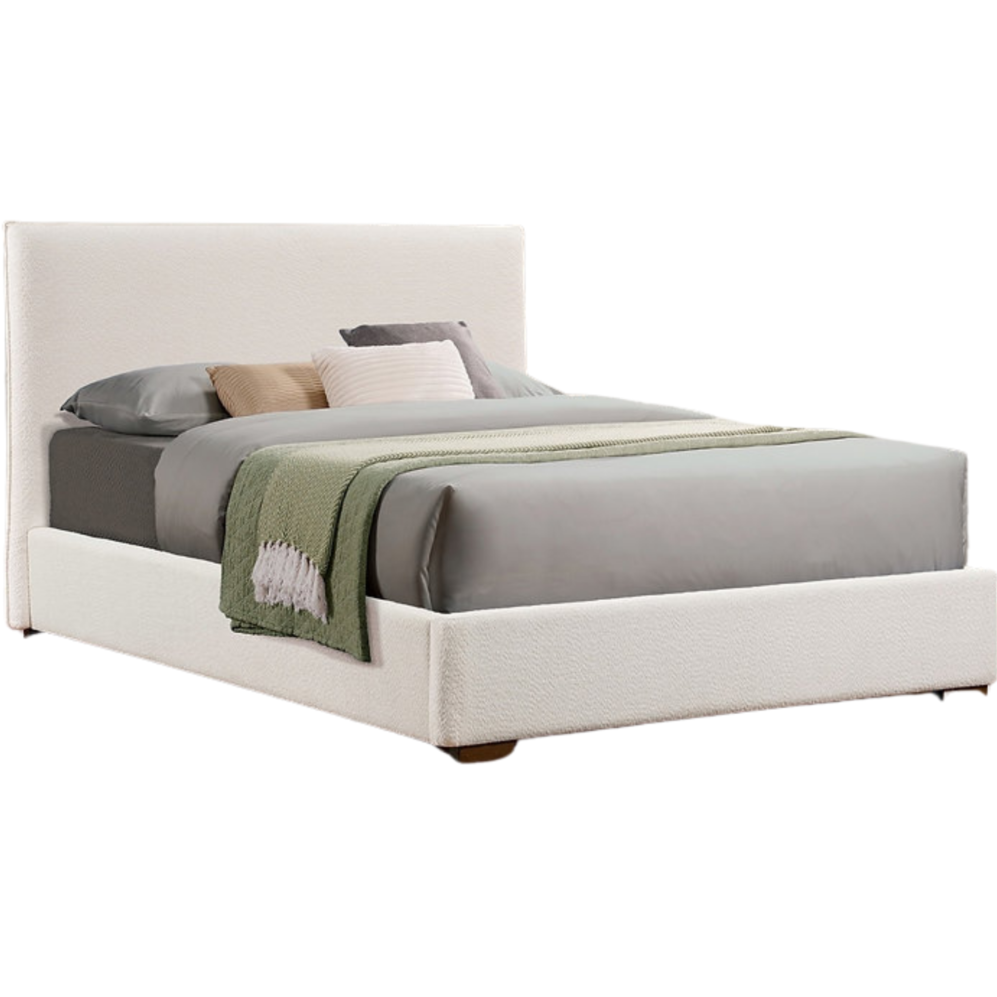 Queen Bed - Beige Boucle Fabric Platform Bed 5568