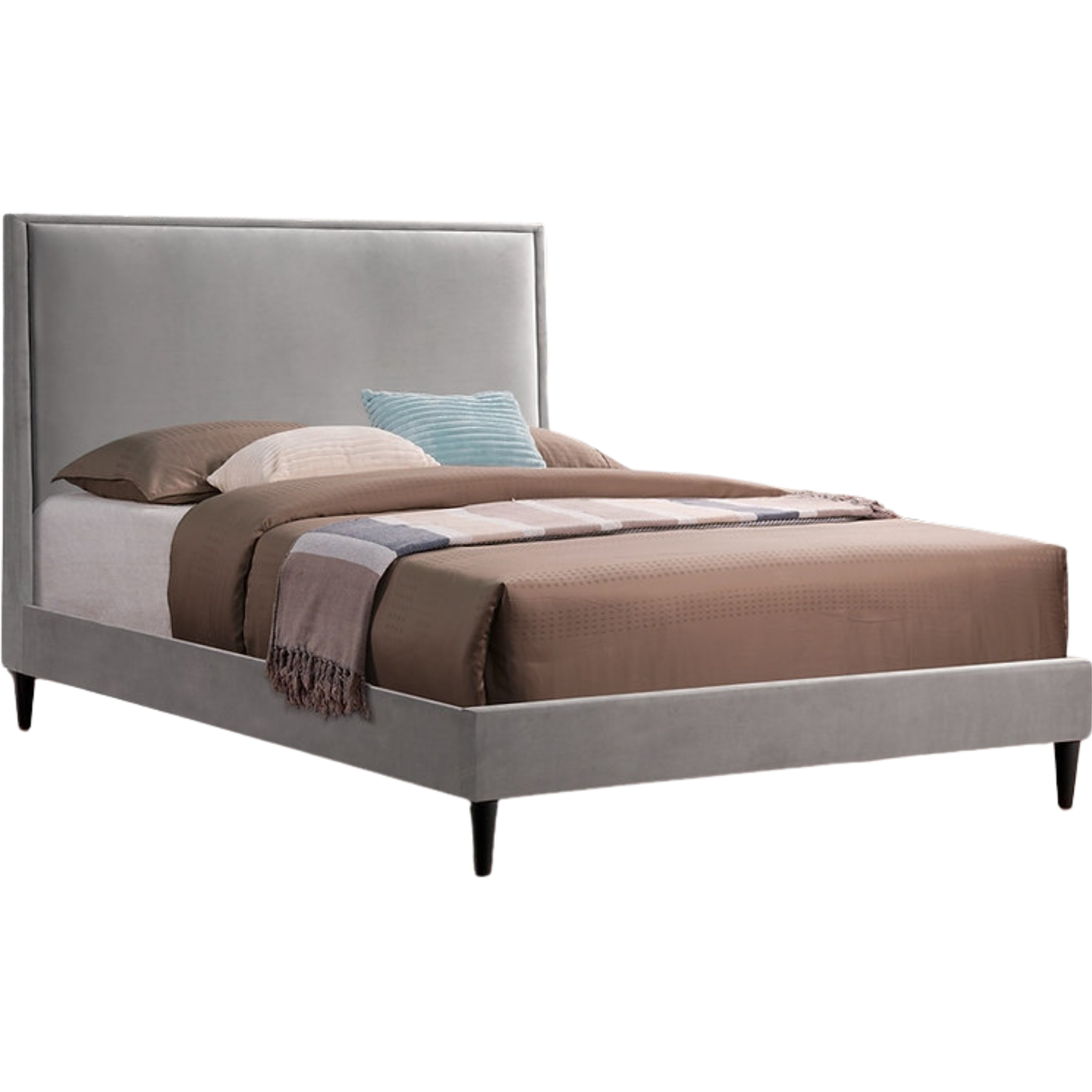 King Bed - Grey Velvet Fabric Platform Bed 5570