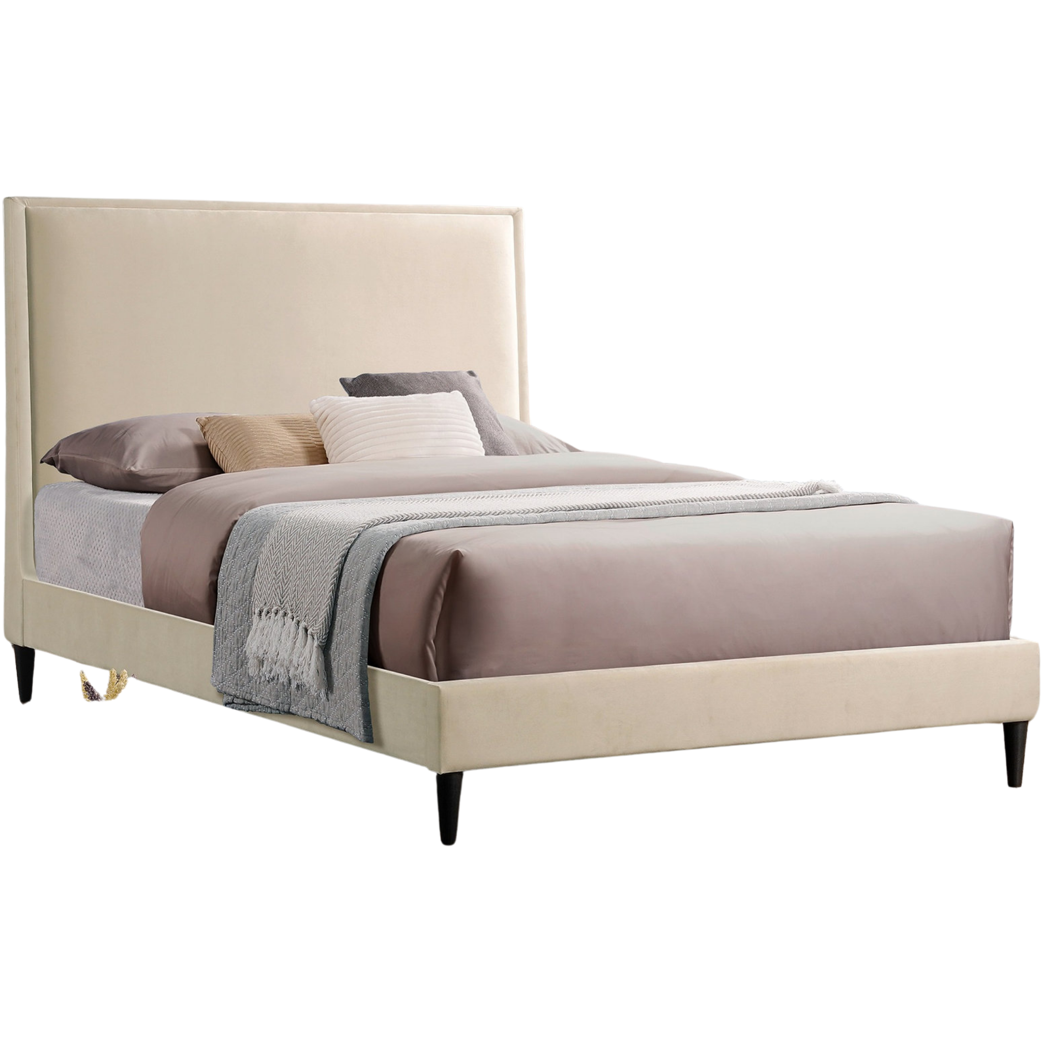 Queen Bed - Creme Velvet Fabric Platform Bed 5572