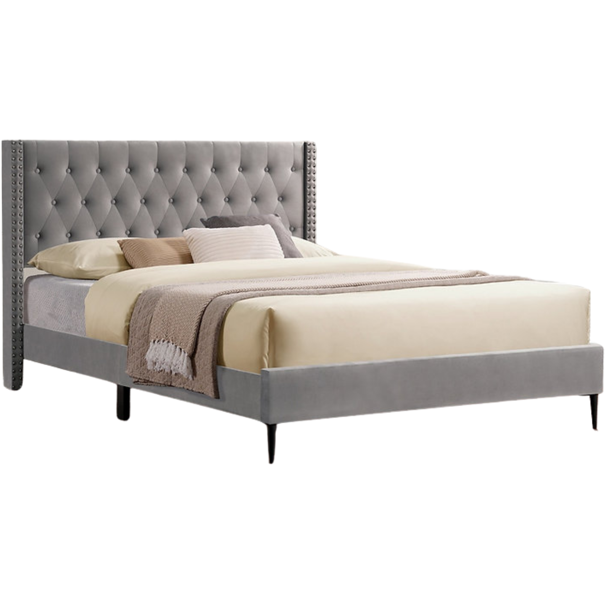 Lit double - Lit plateforme en velours gris 5590