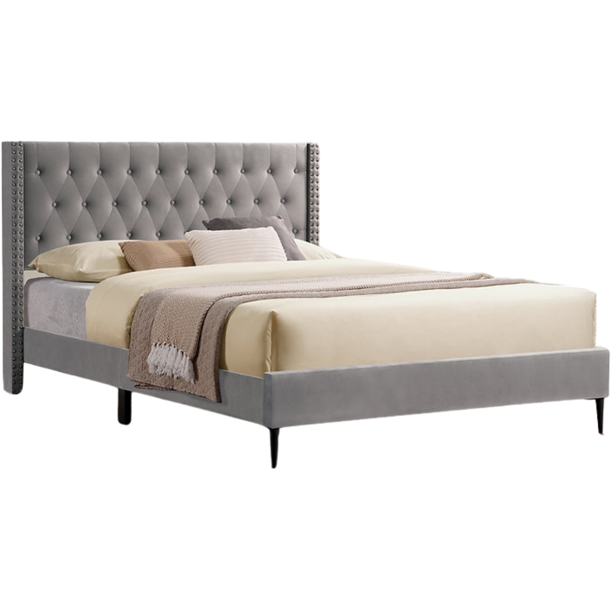 Lit King Size - Lit plateforme en velours gris 5590