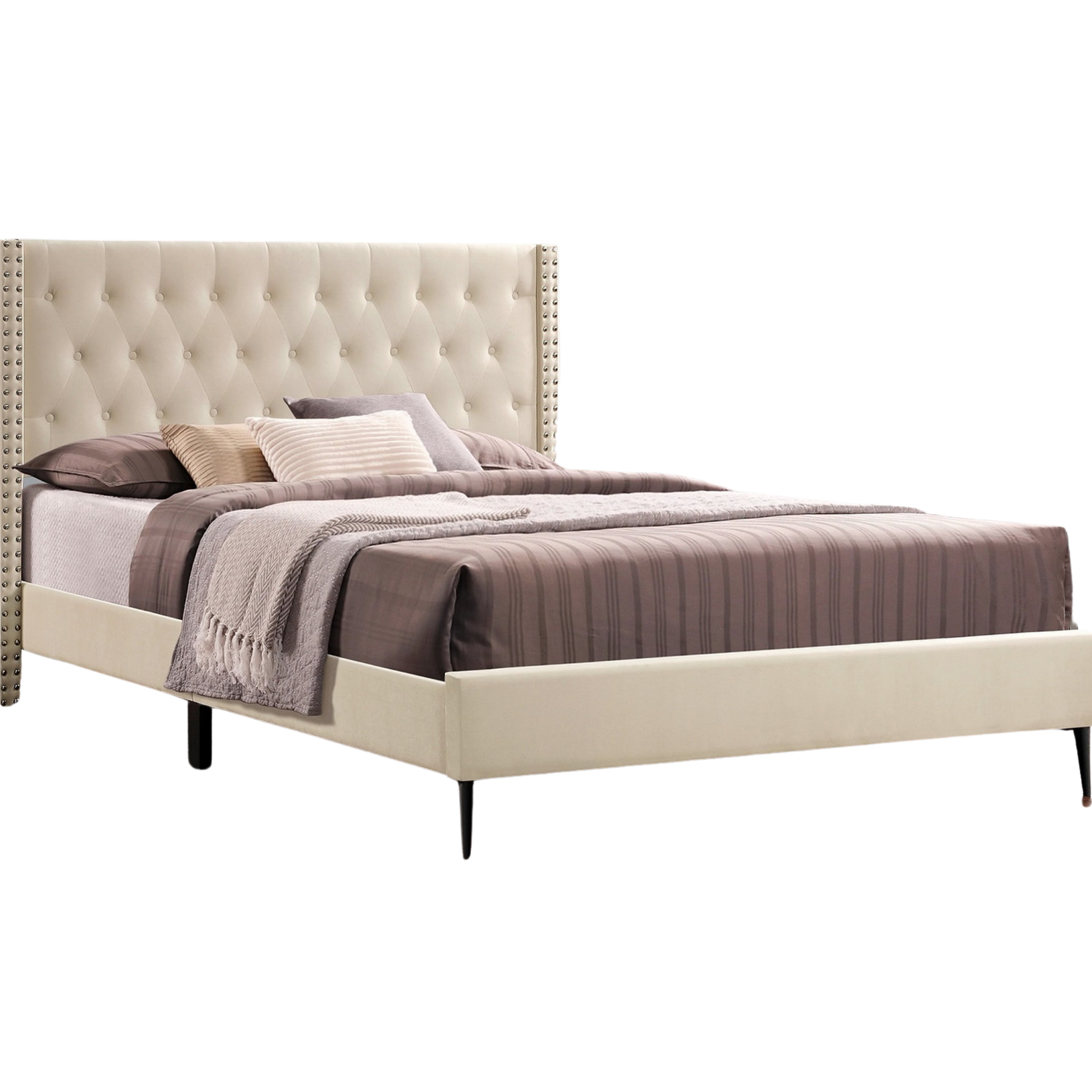 King Bed - Creme Velvet Fabric Platform Bed 5592