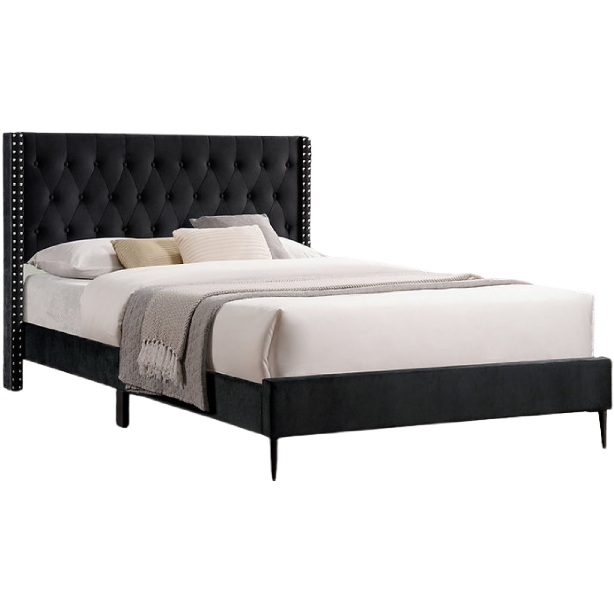 King Bed - Black Velvet Fabric Platform Bed 5593