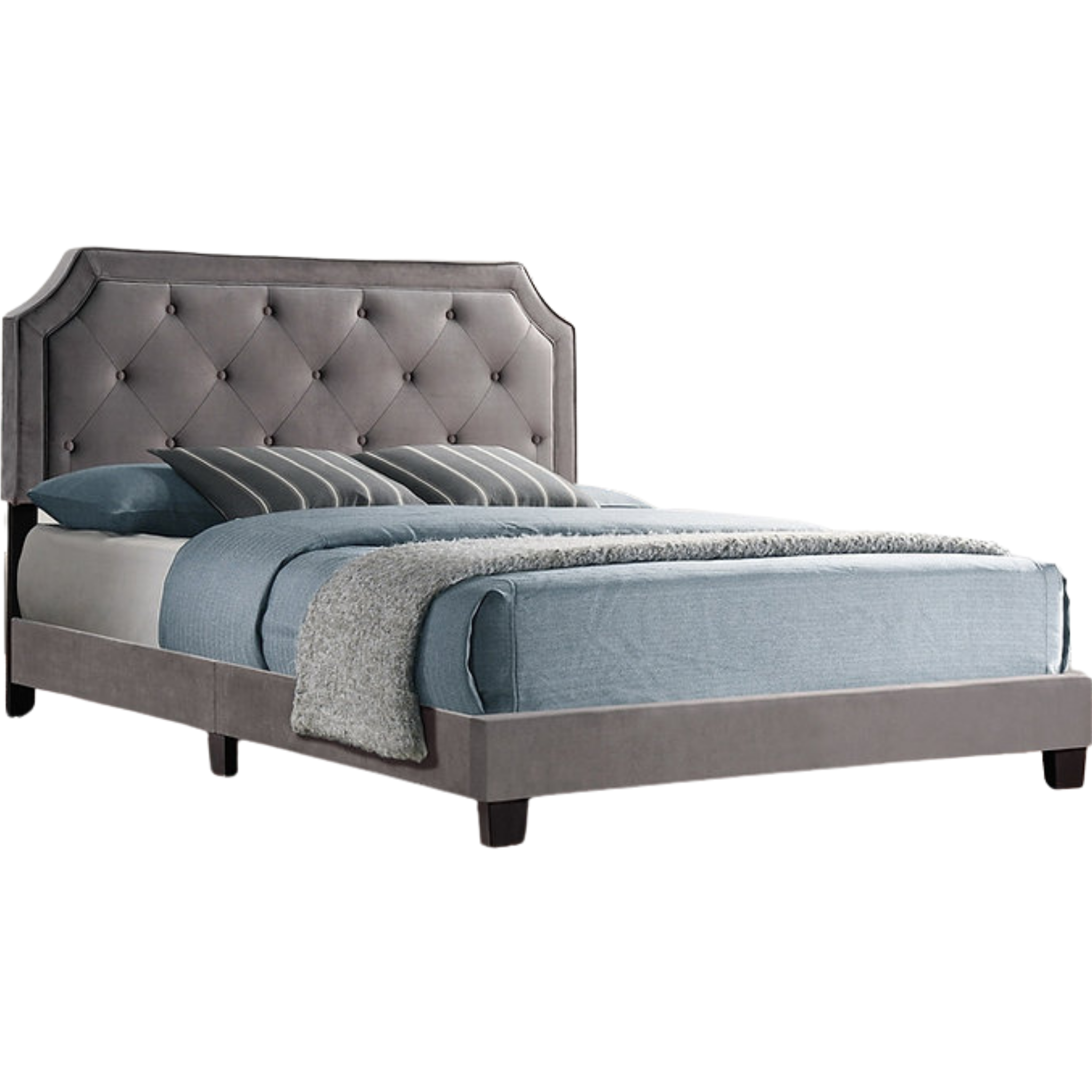 Lit double - Lit plateforme en velours gris 5610