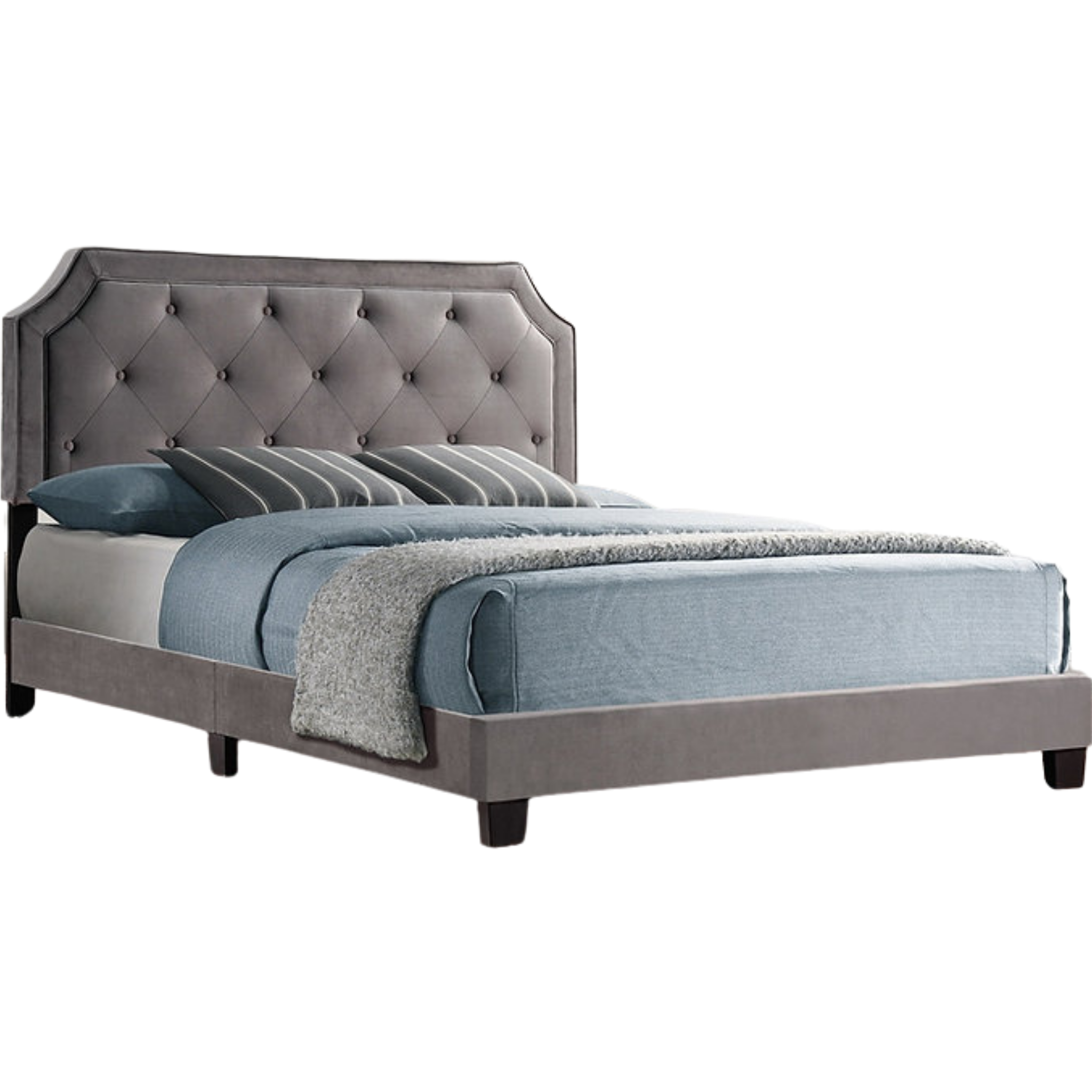 Lit King Size - Lit plateforme en velours gris 5610