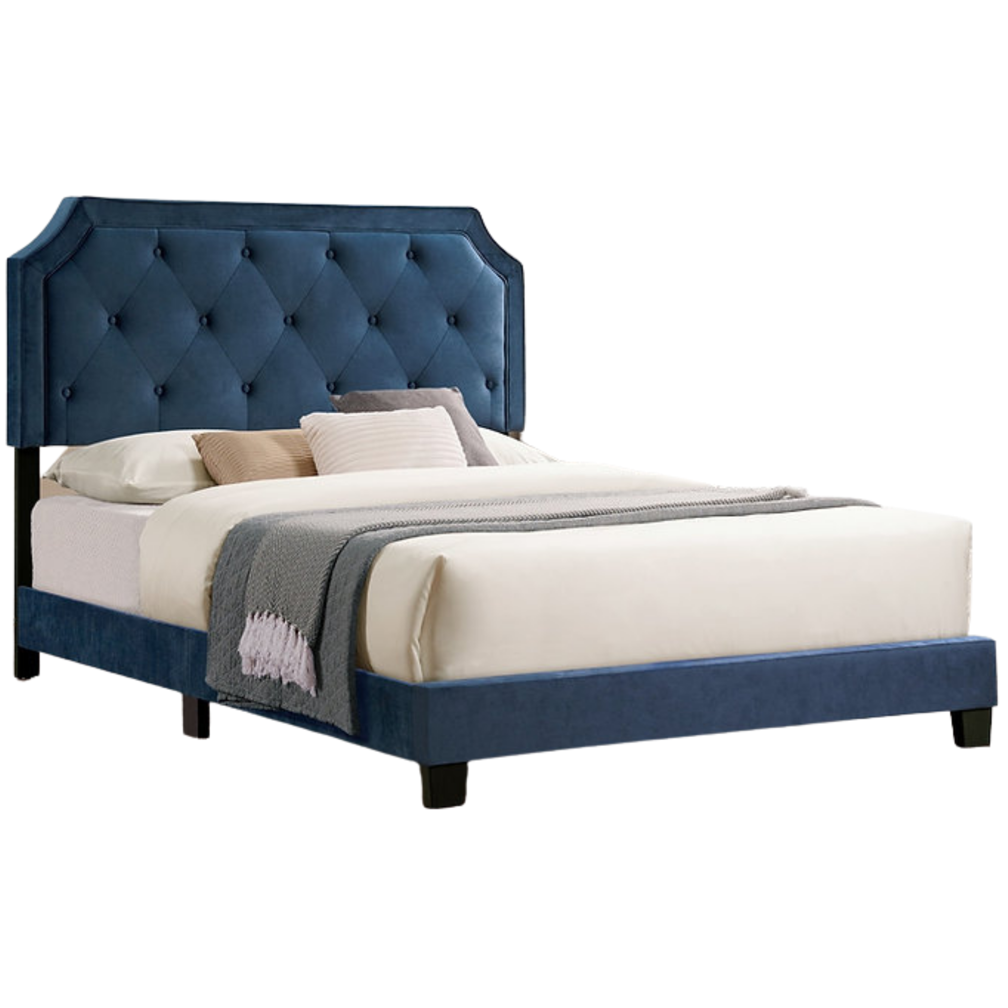 Lit King Size - Lit plateforme en velours bleu 5611