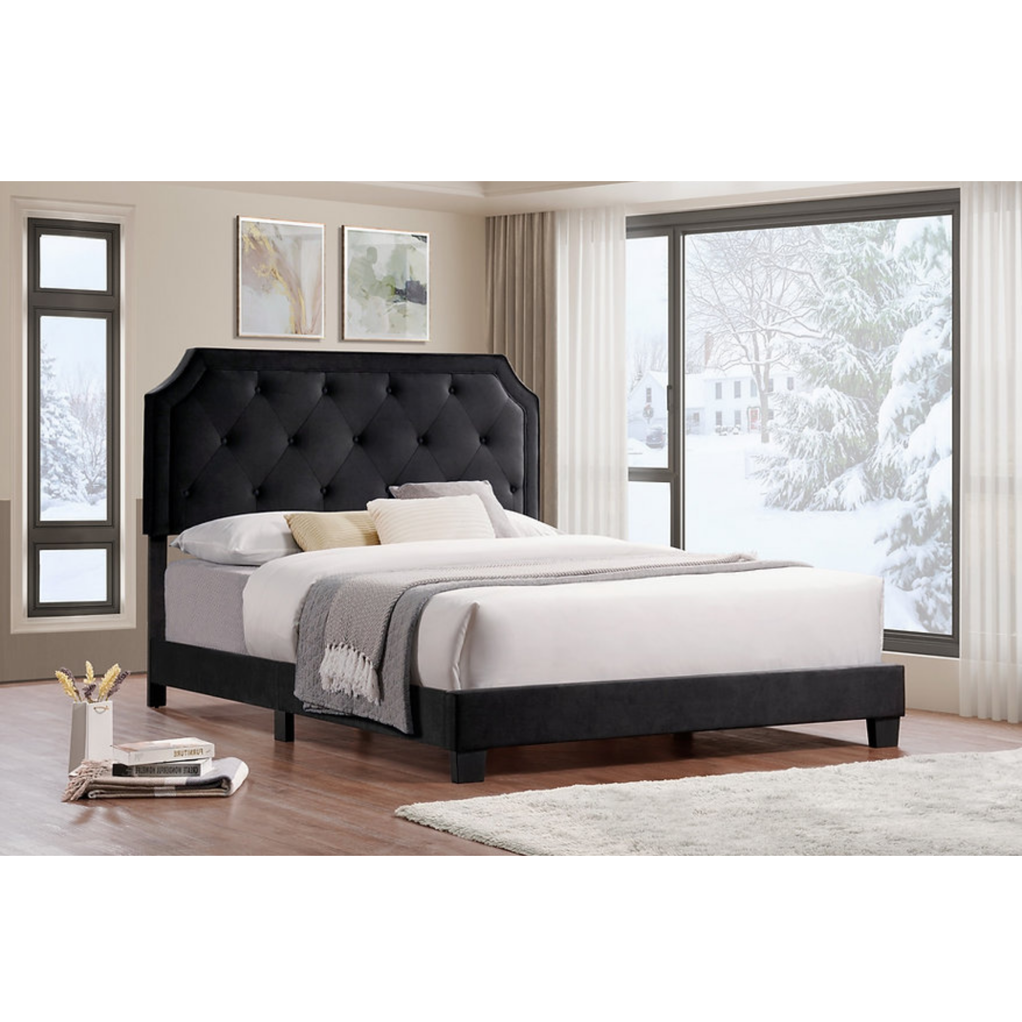 King Bed - Black Velvet Fabric Platform Bed 5613
