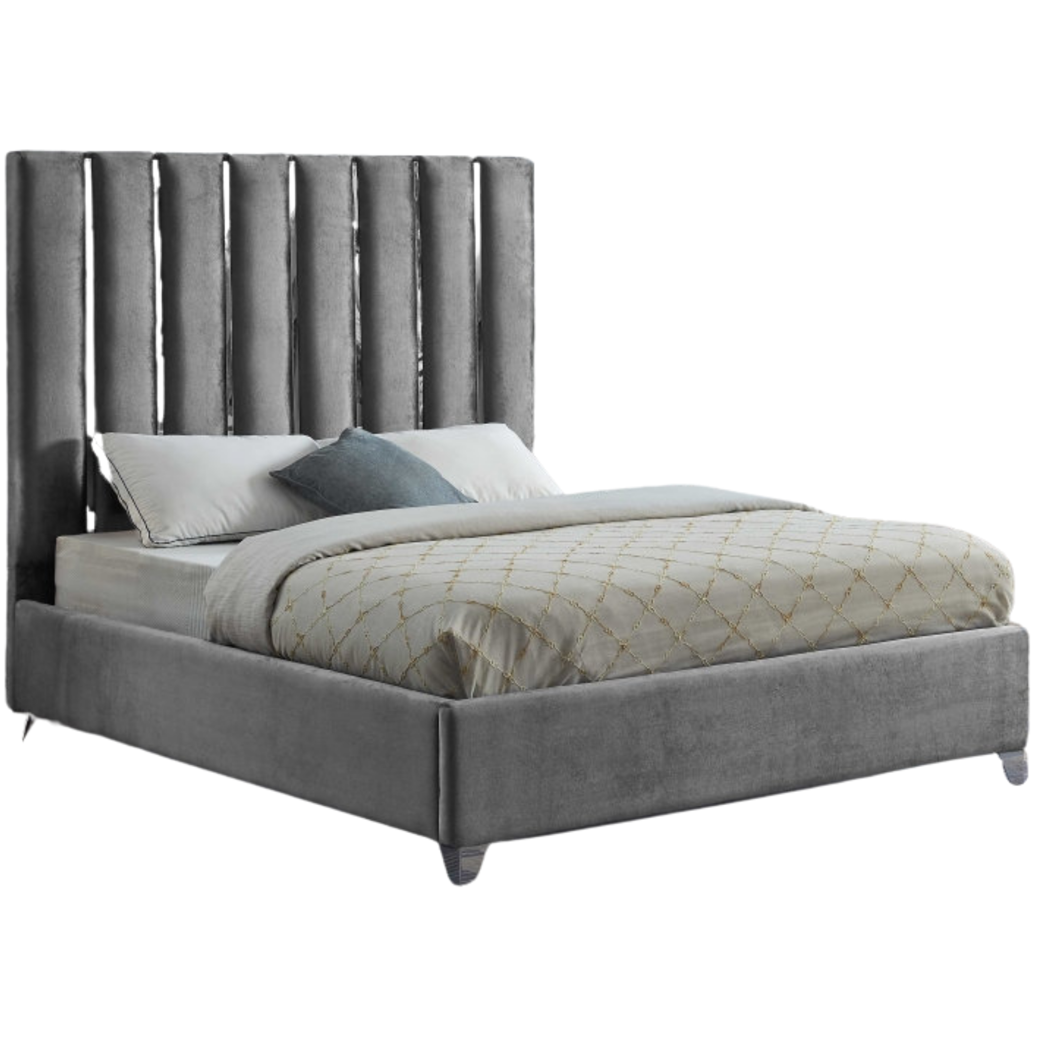 King Bed - Grey Velvet Fabric Bed #5620