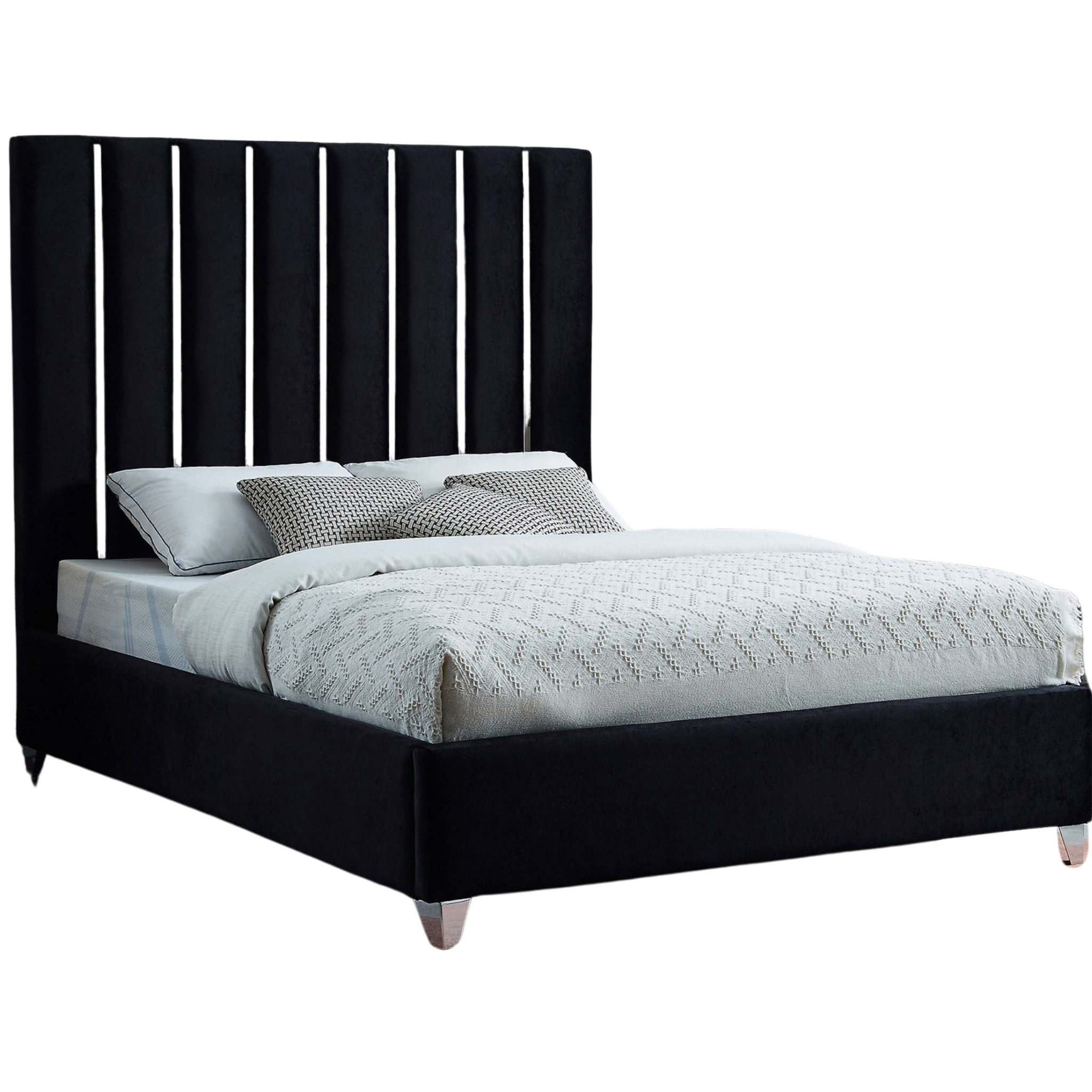 Queen Bed - Black Velvet Fabric Bed 5621