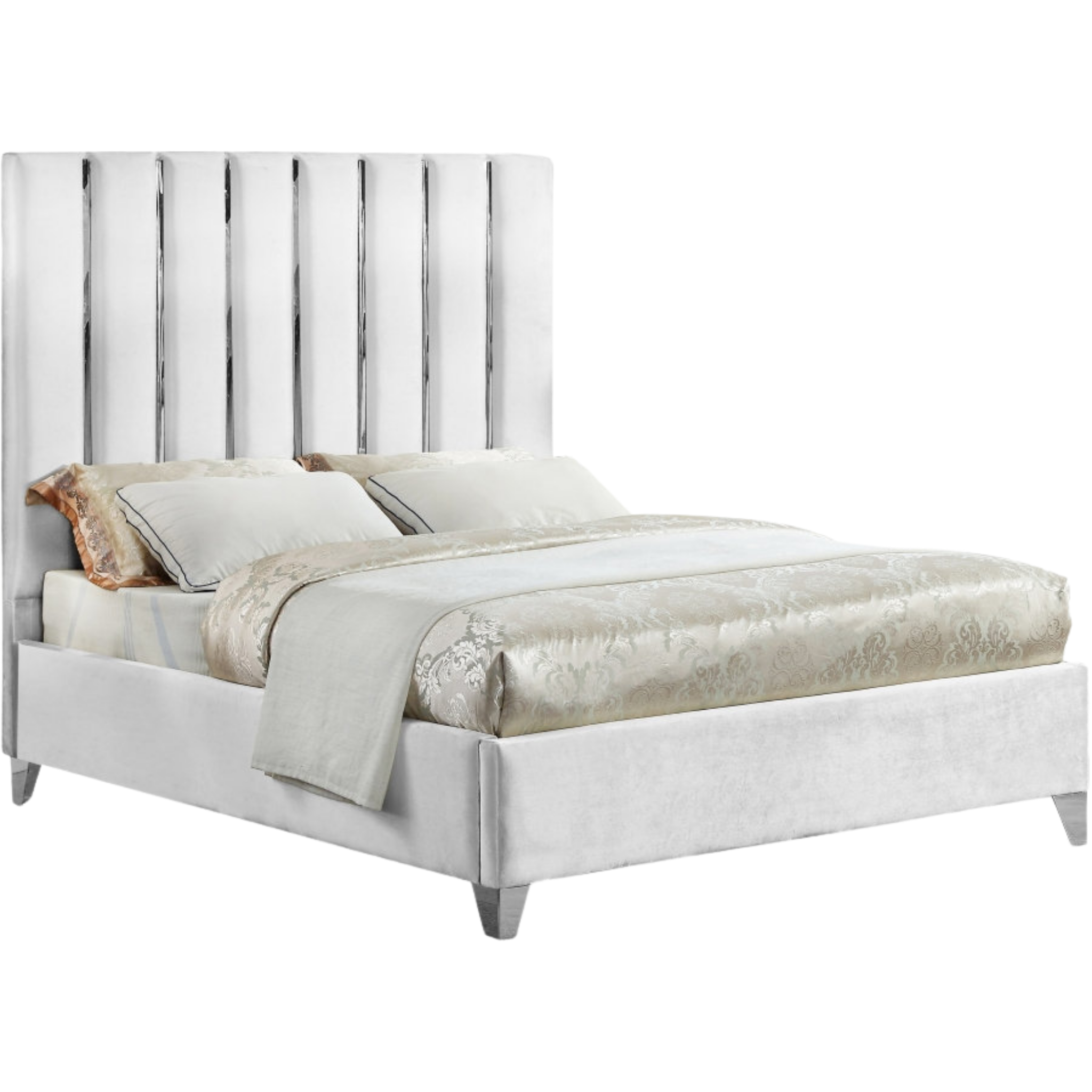 Queen Bed - White Fabric Bed 5622