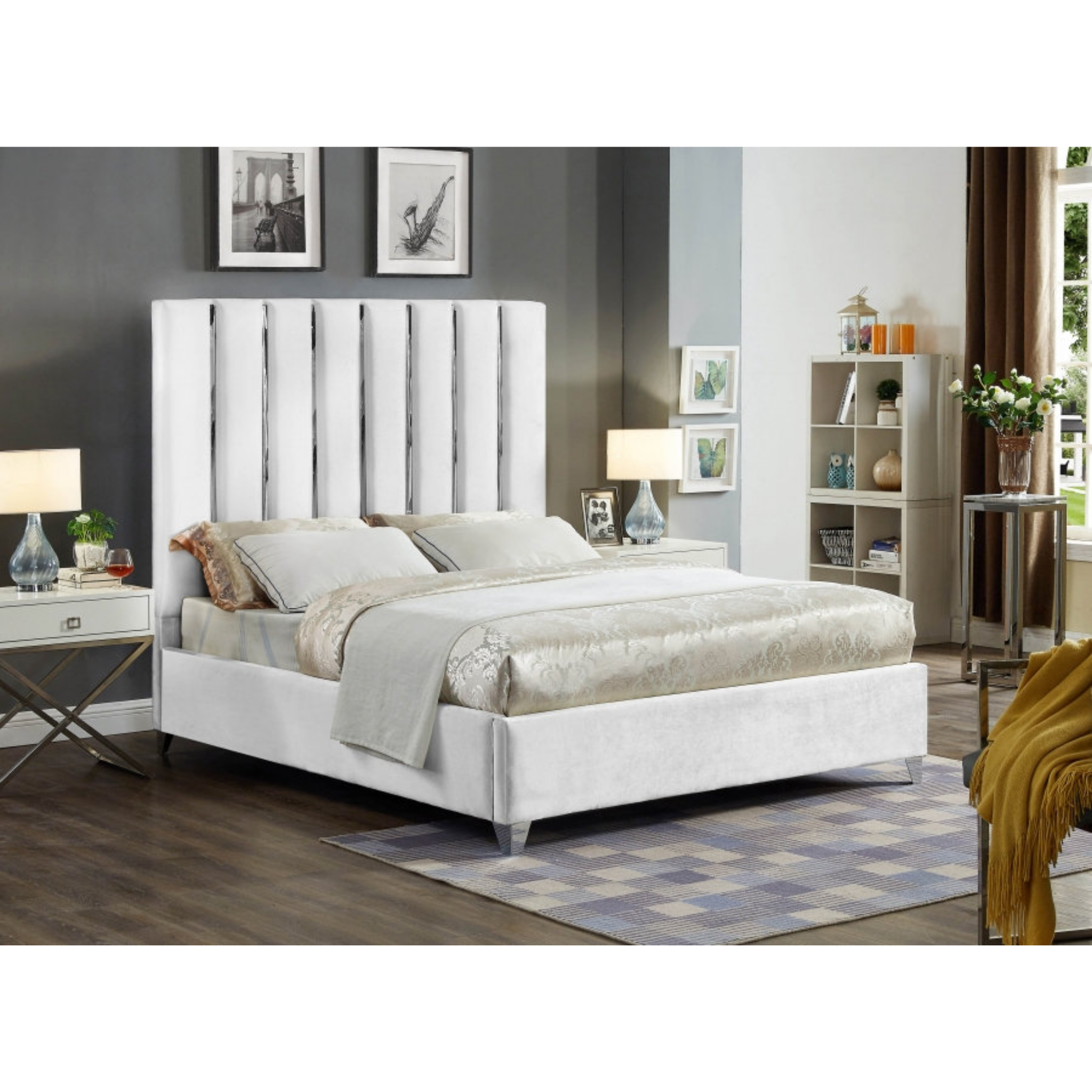 King Bed - White Fabric Bed 5622