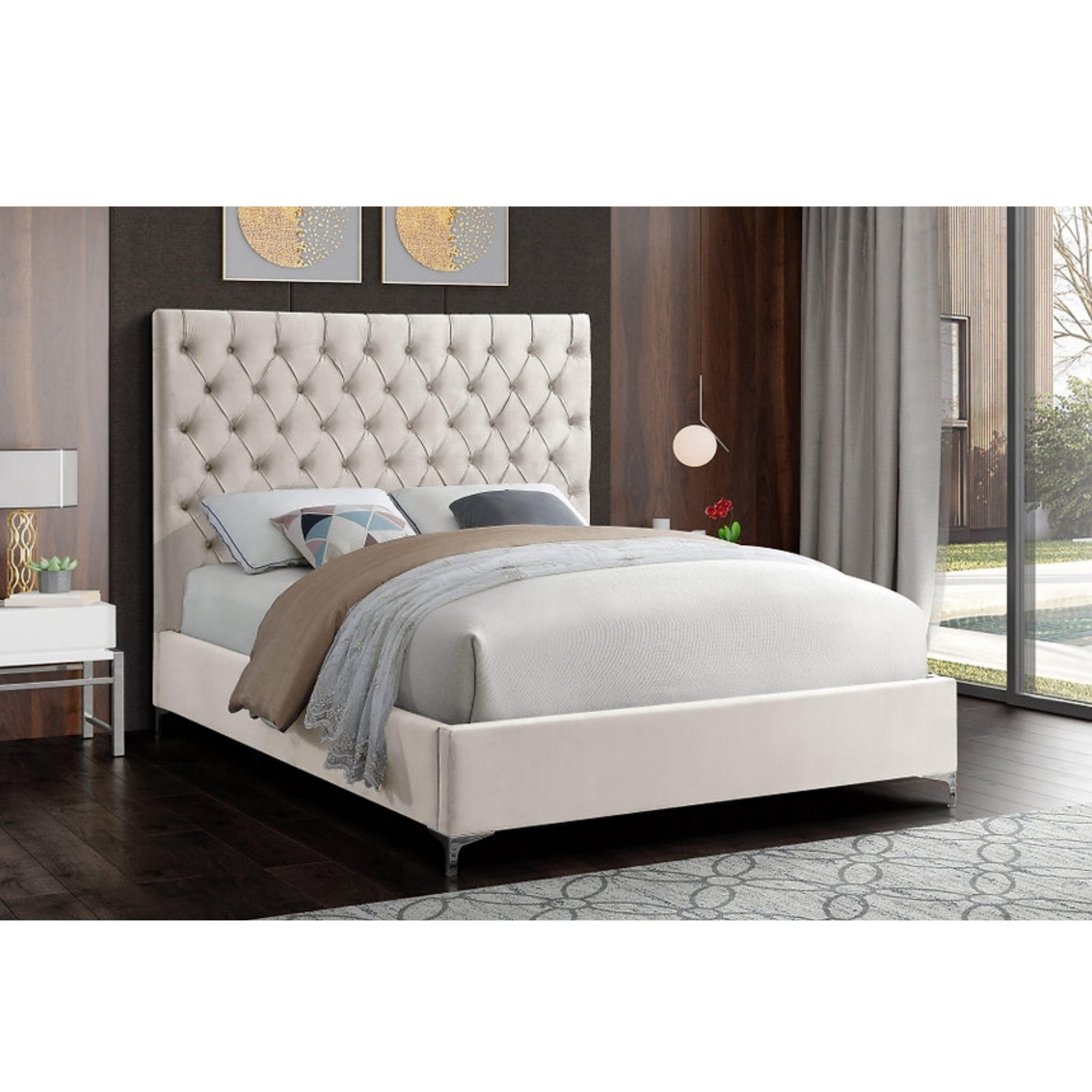 King Bed - Creme Velvet Bed IF 5642