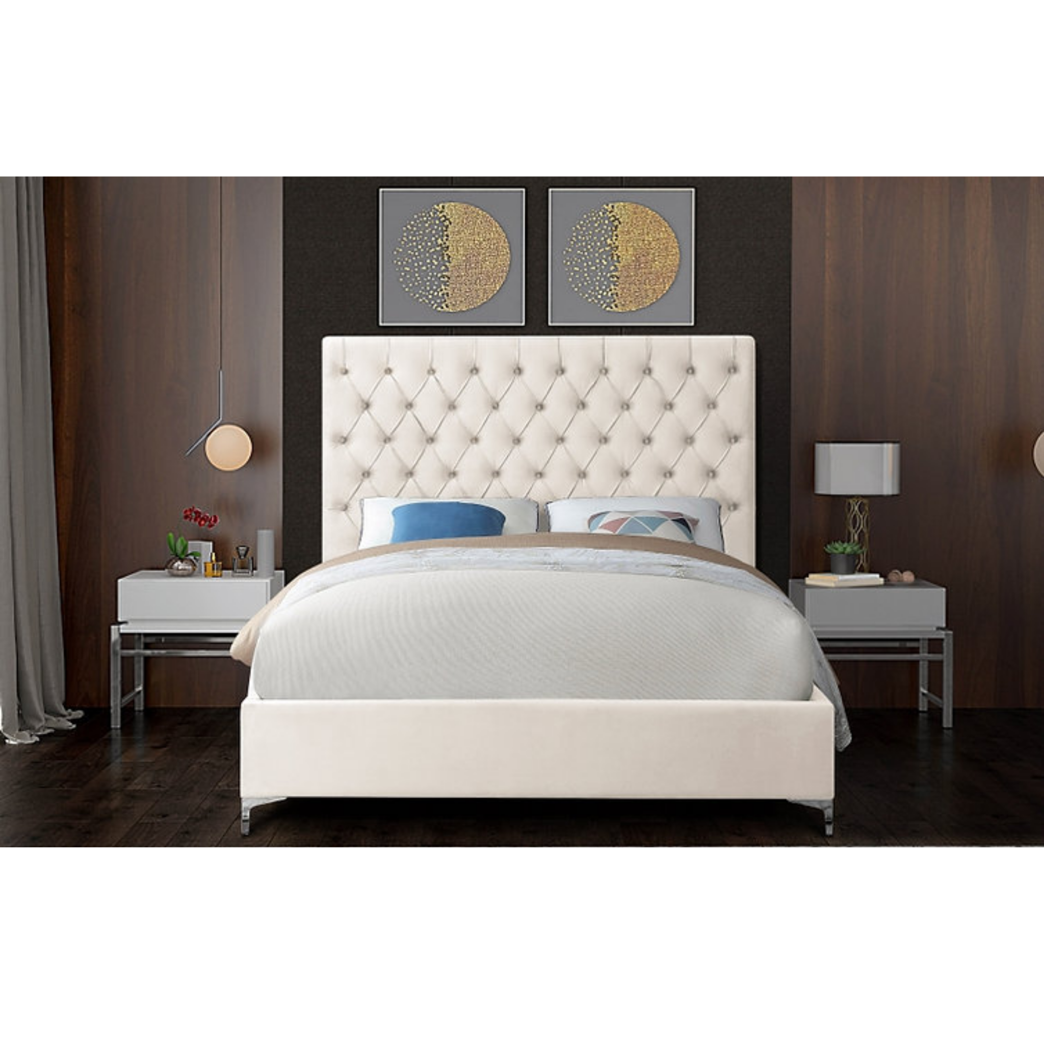 Lit Queen - Lit en velours crème 5642