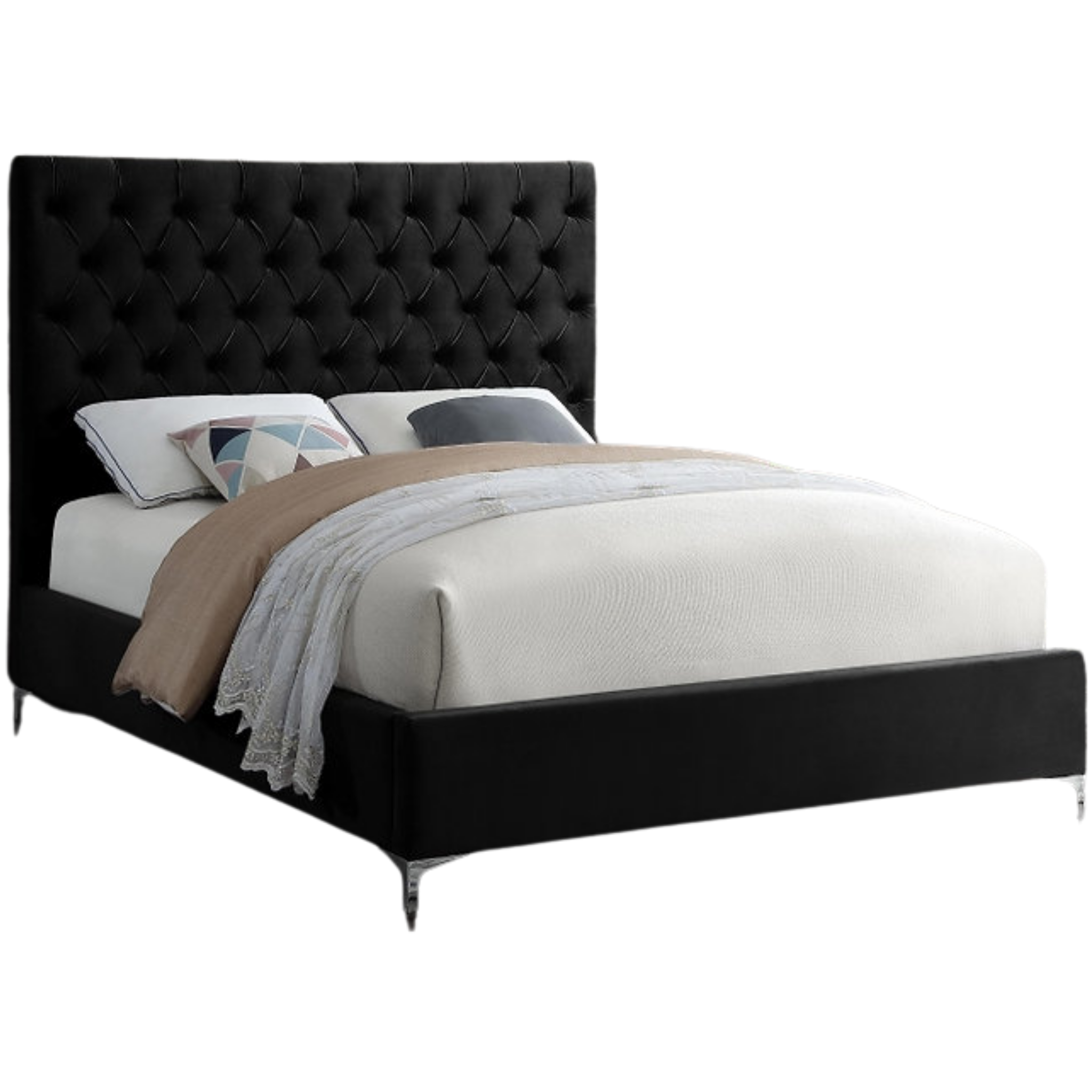 Queen Bed - Black Velvet Bed 5643