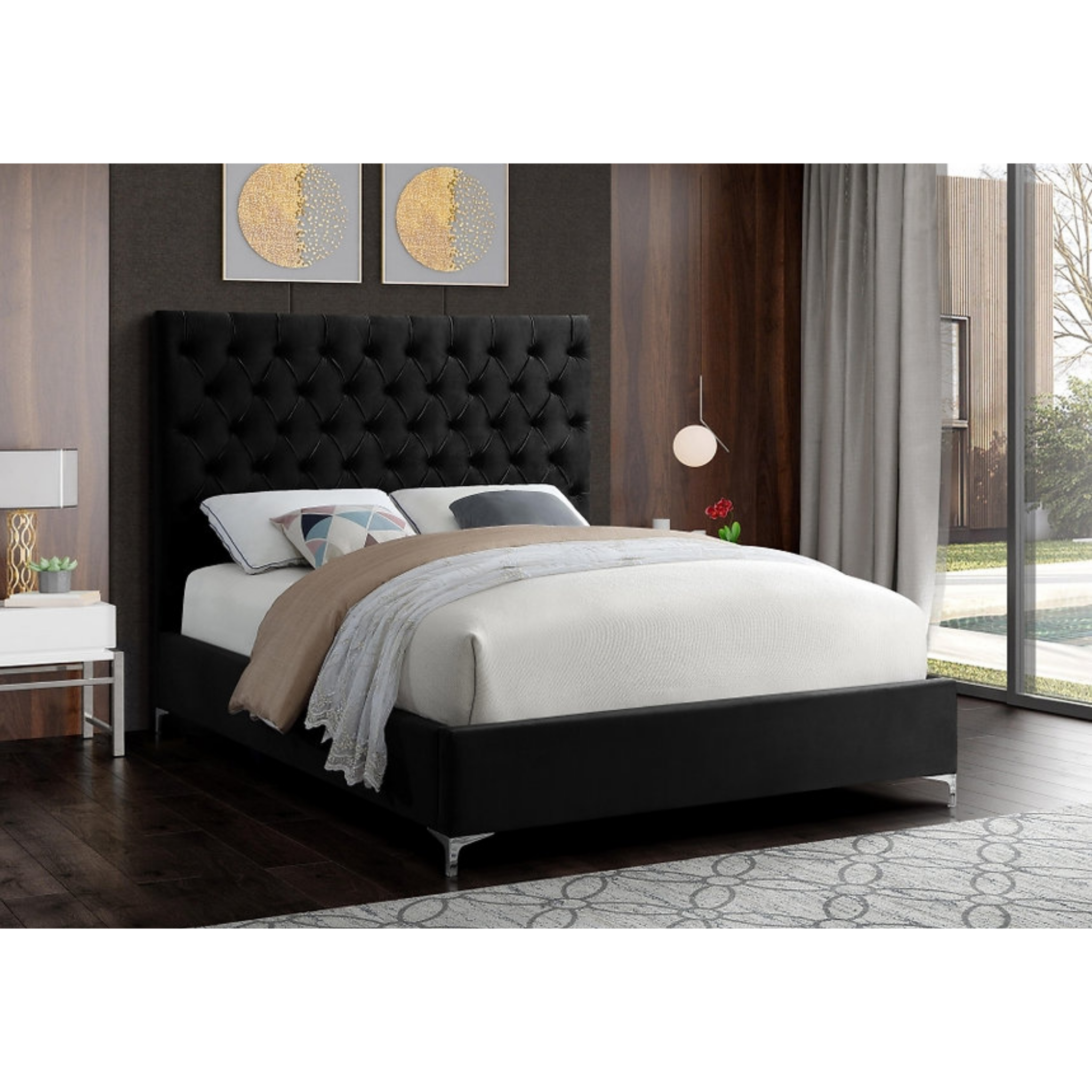 Queen Bed - Black Velvet Bed 5643
