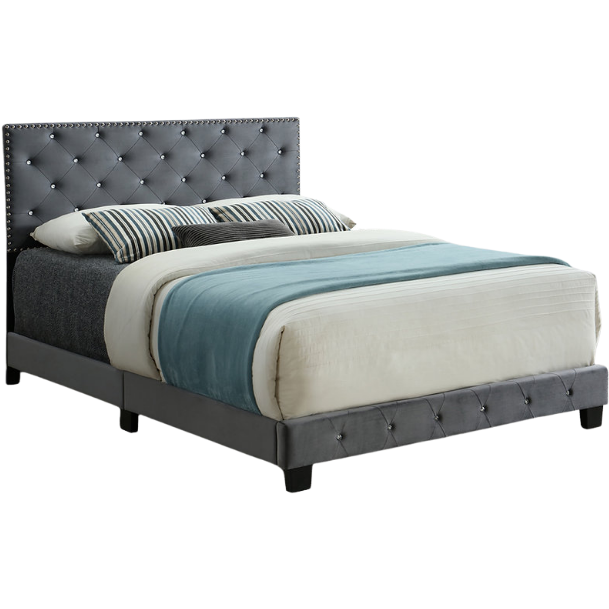 Lit King Size - Lit en velours gris avec tête de clou - 5650