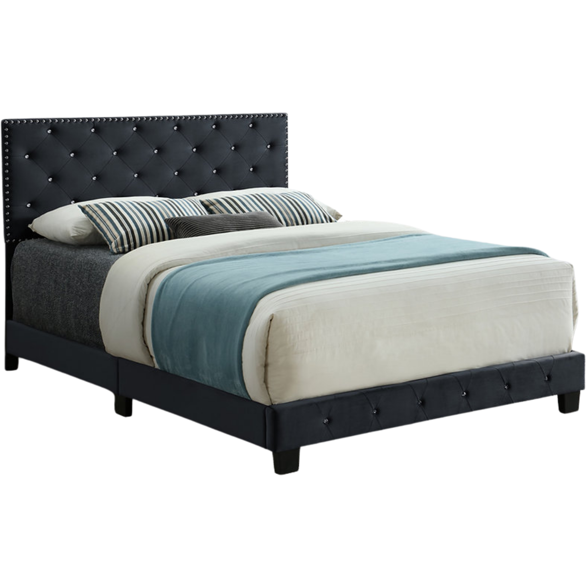 King Bed - Black Velvet Bed with Nailhead - 5651