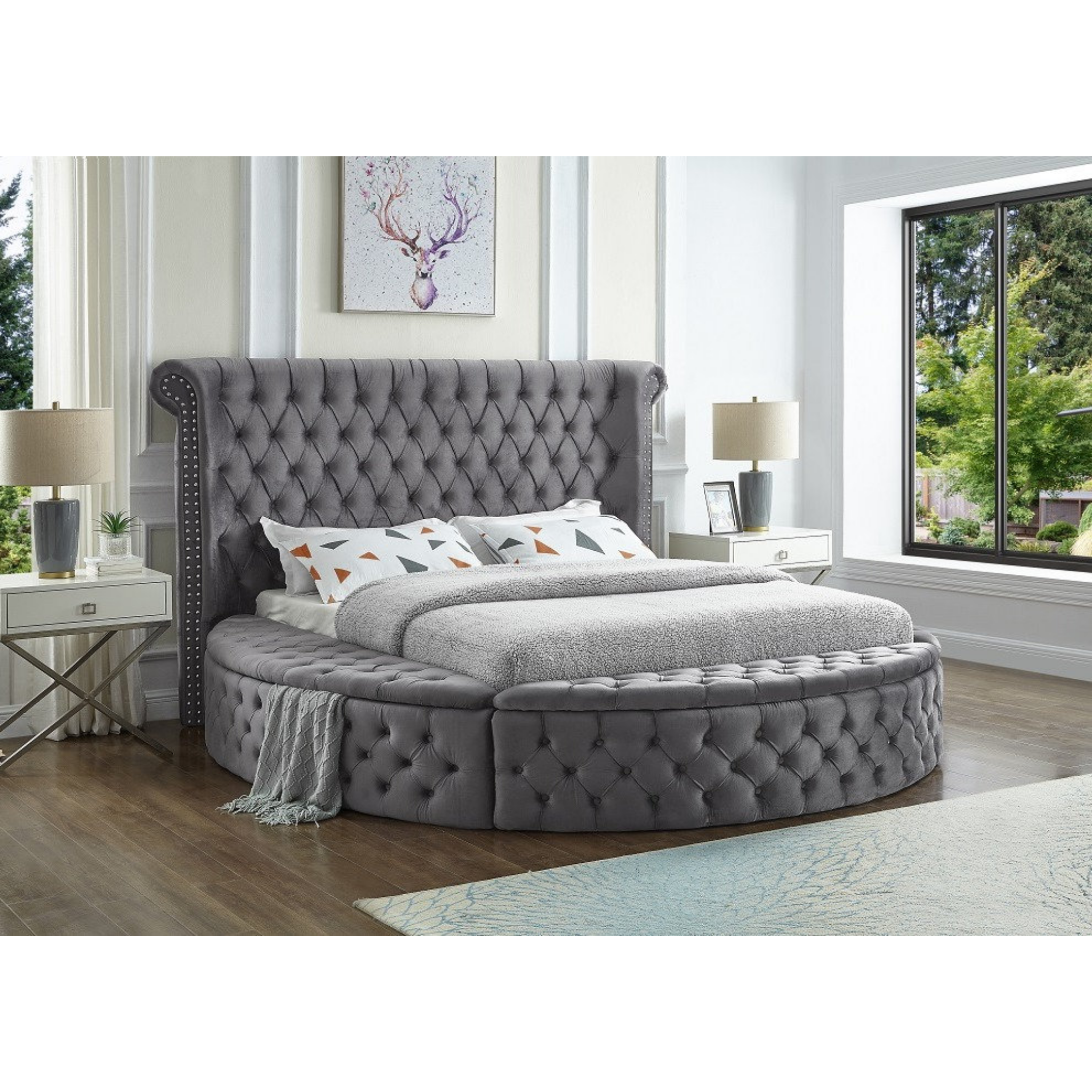 Queen Bed - Grey Velvet Bed IF 5770