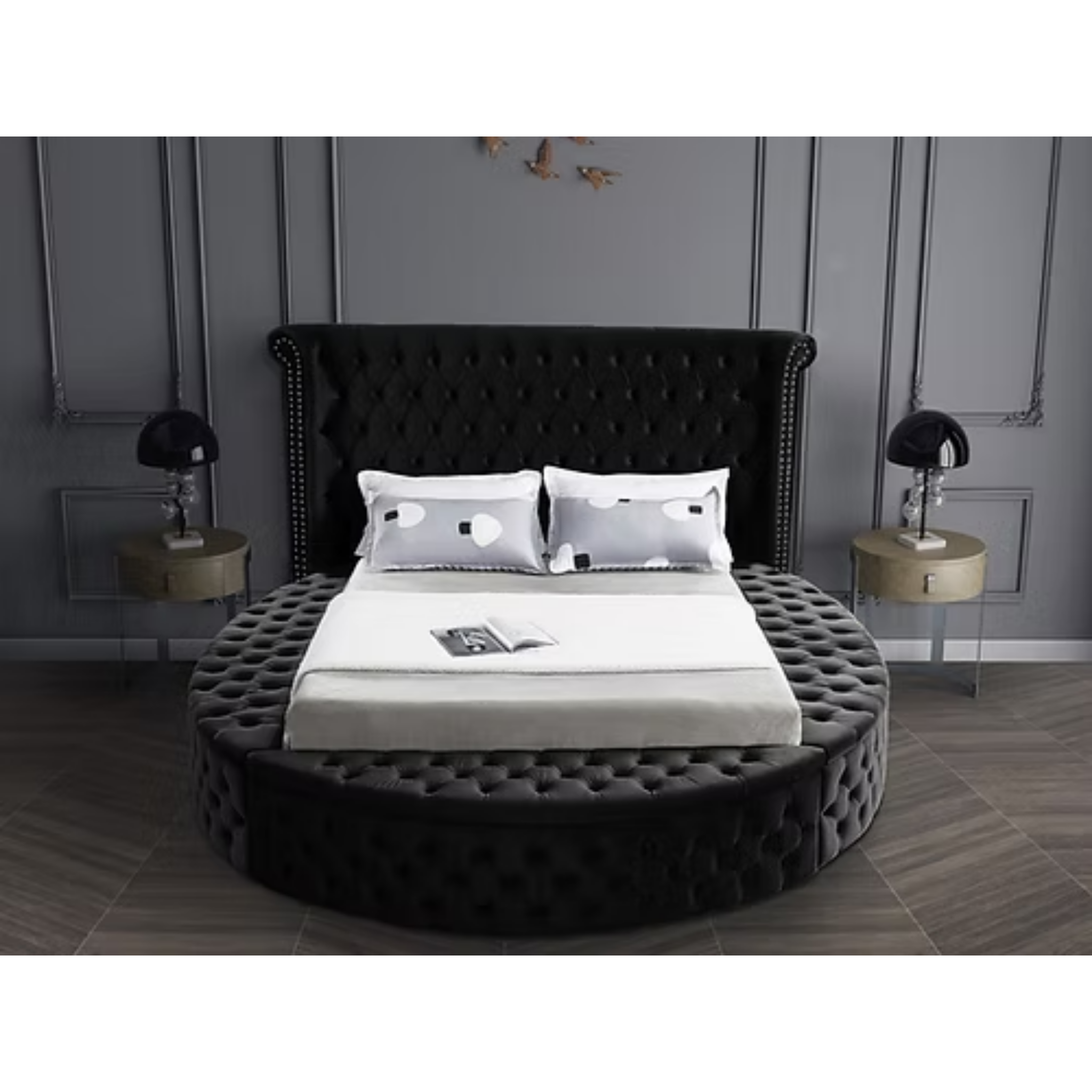 Queen Bed - Black Velvet Bed 5773