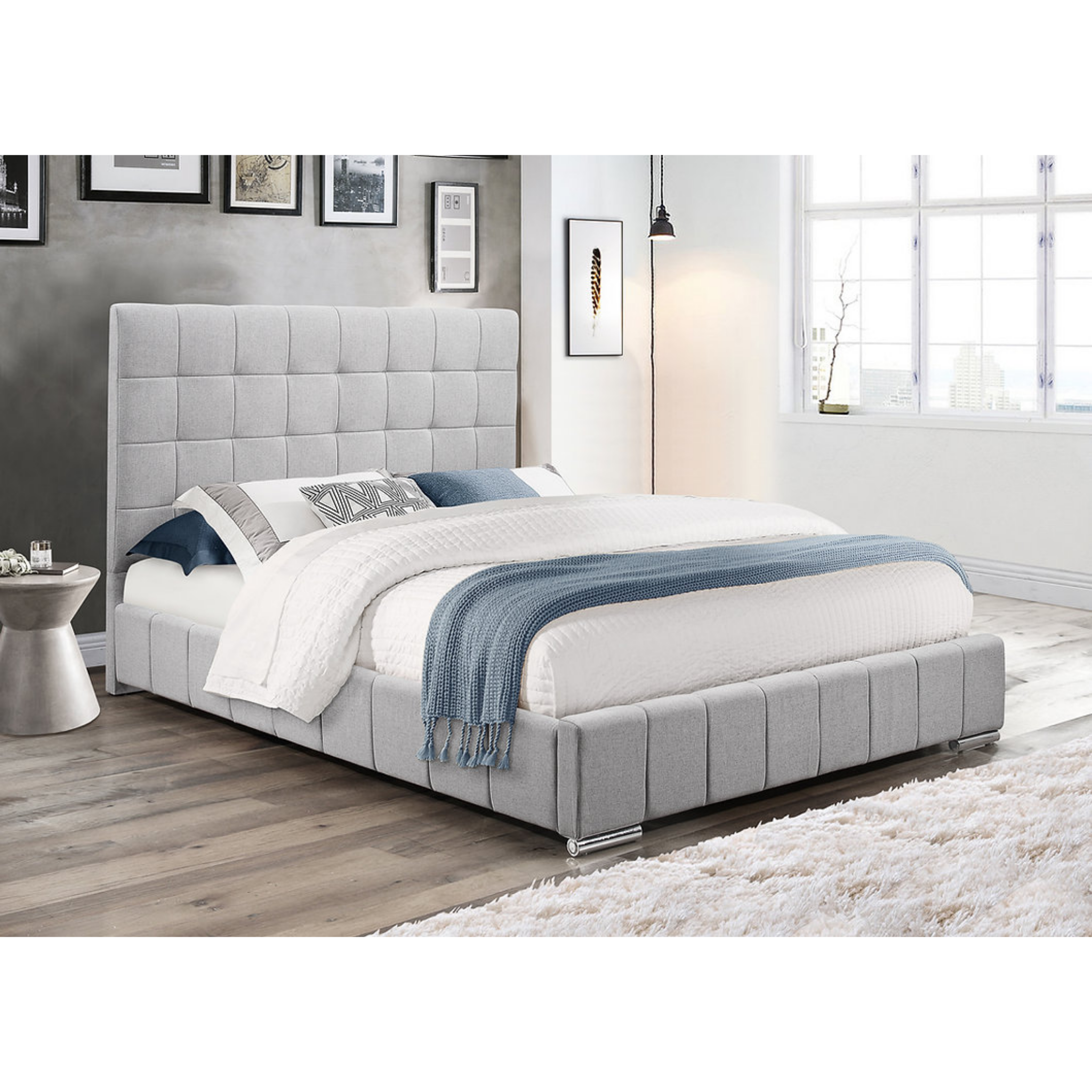 Queen Bed - Grey Velvet Bed IF 5780