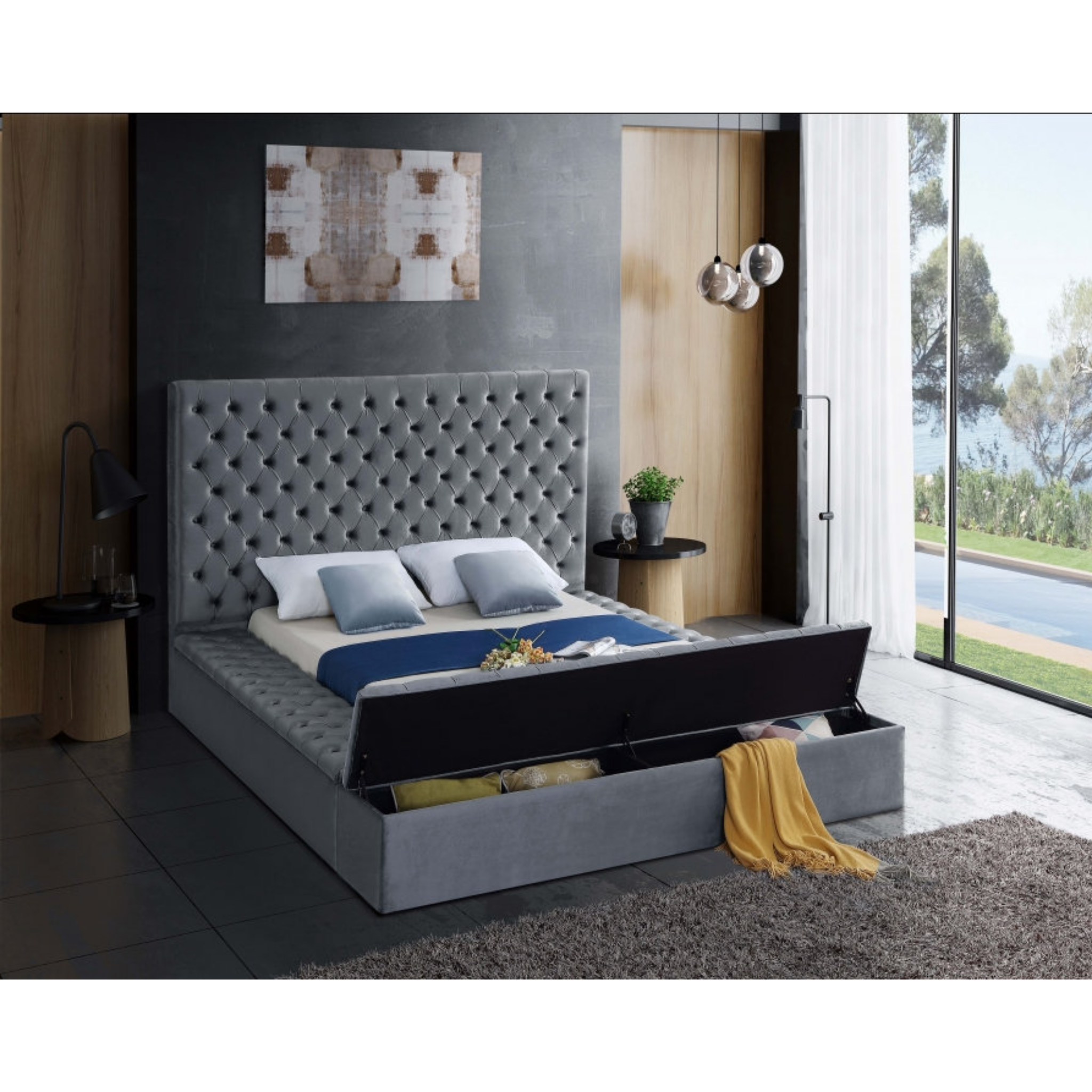 Queen Bed - Grey Velvet Bed IF 5790