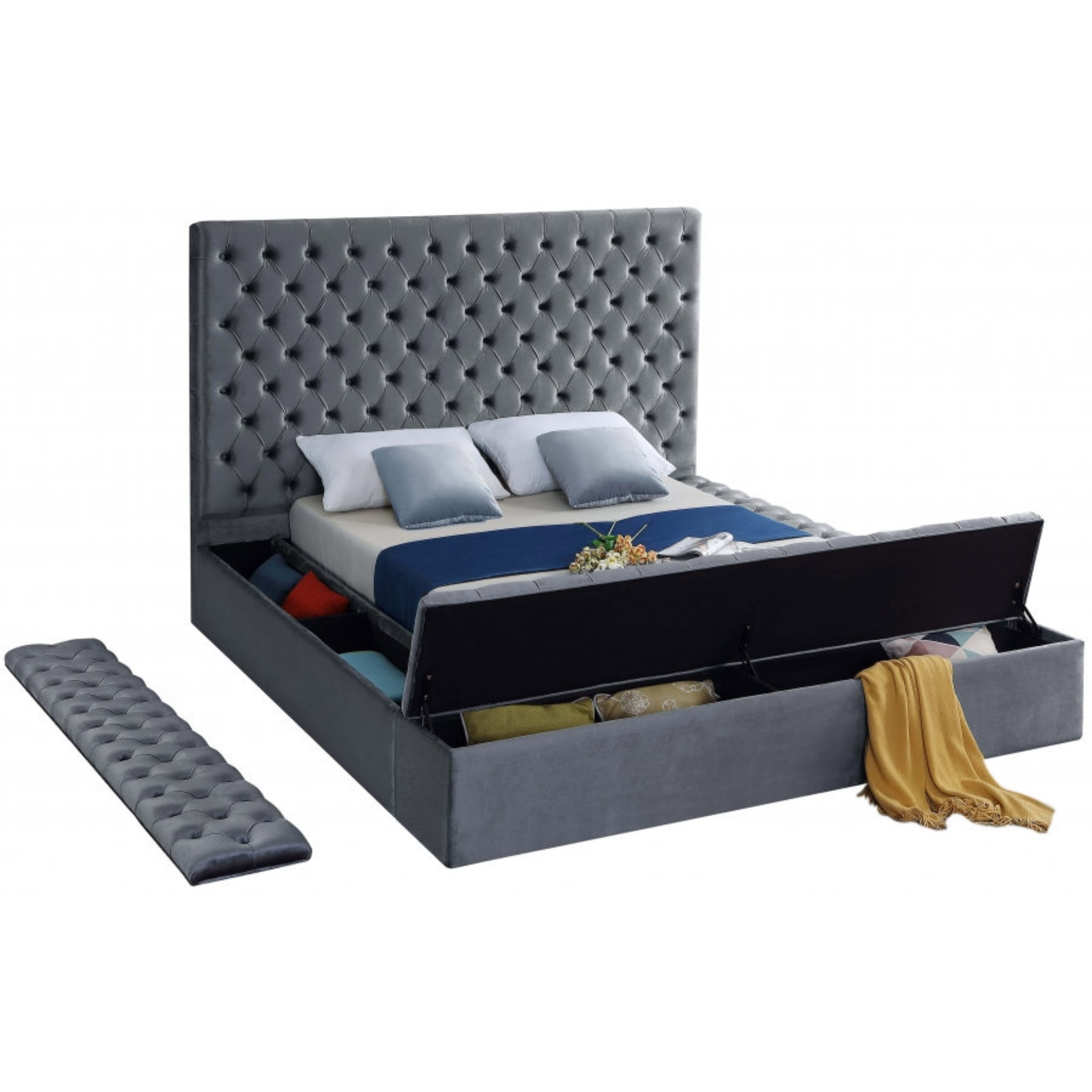 Queen Bed - Grey Velvet Bed IF 5790
