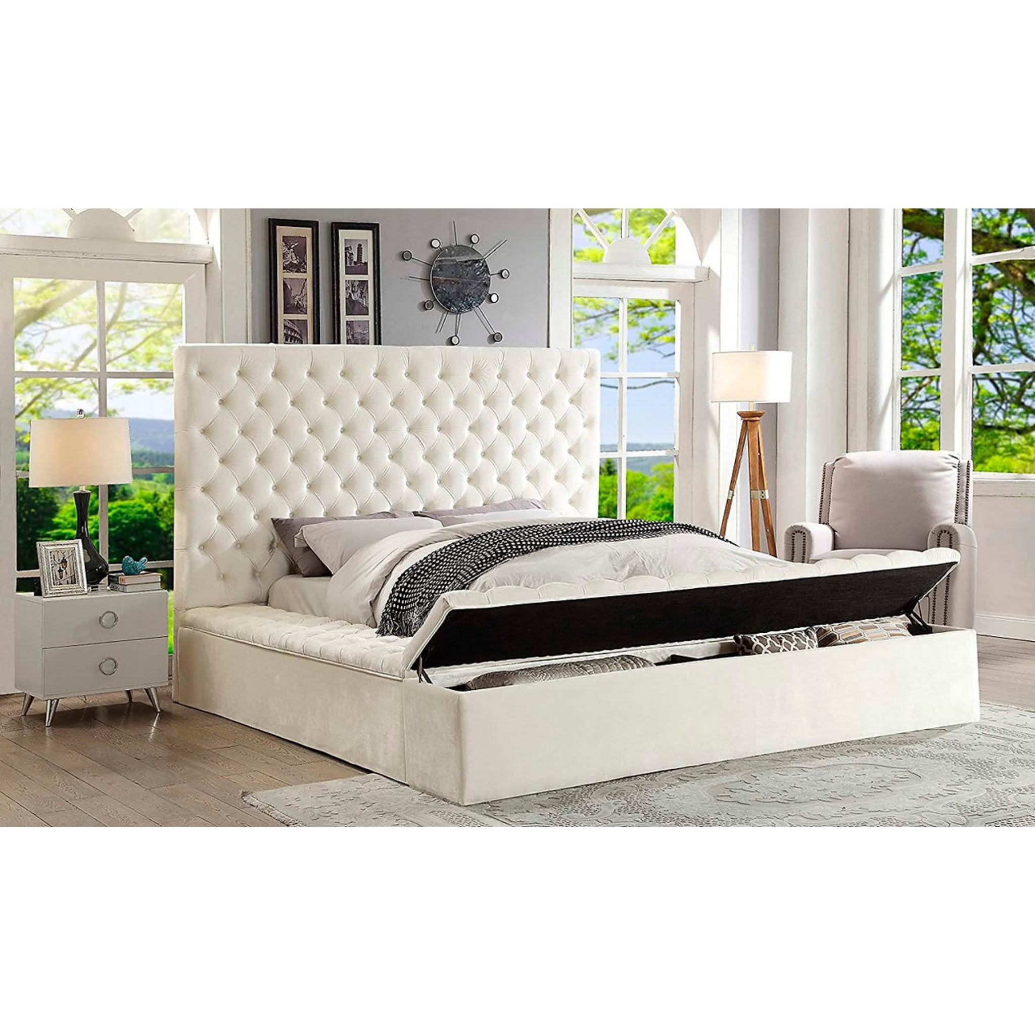 Queen Bed - Cream Platform Bed 5792