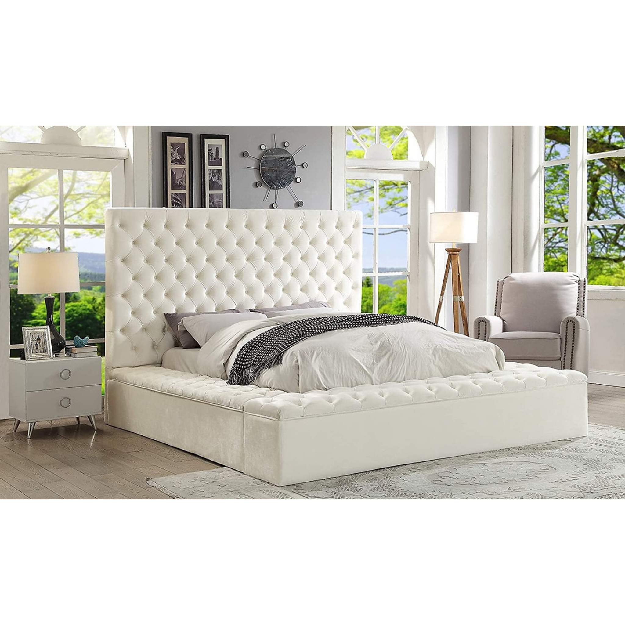 King Bed - Cream Platform Bed 5792