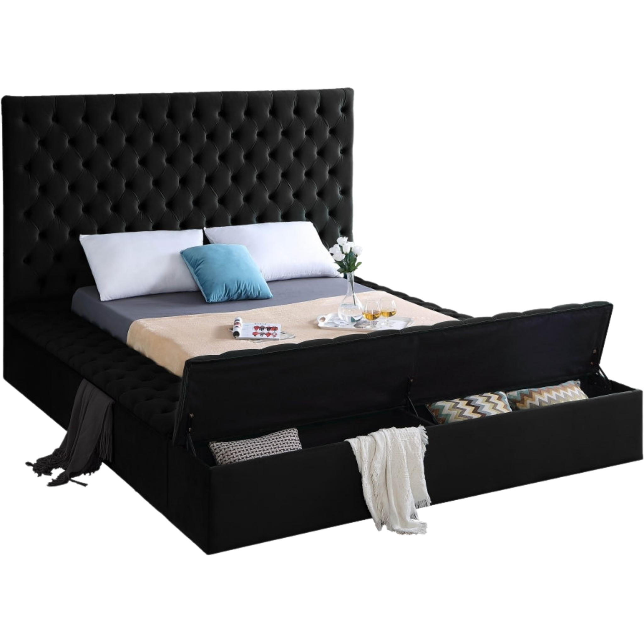 King Bed - Black Velvet Bed With Storage IF 5793