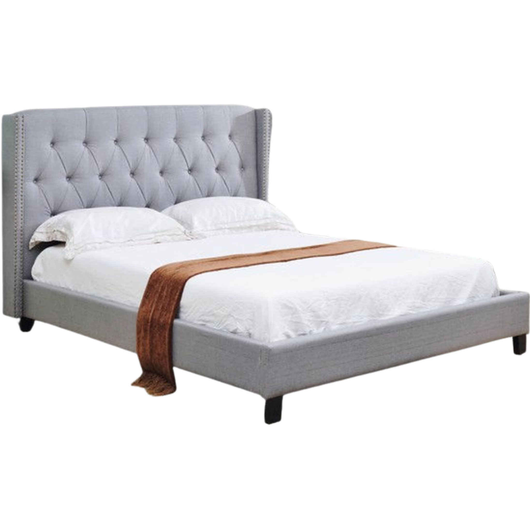 Lit double en tissu gris clair n° 5801