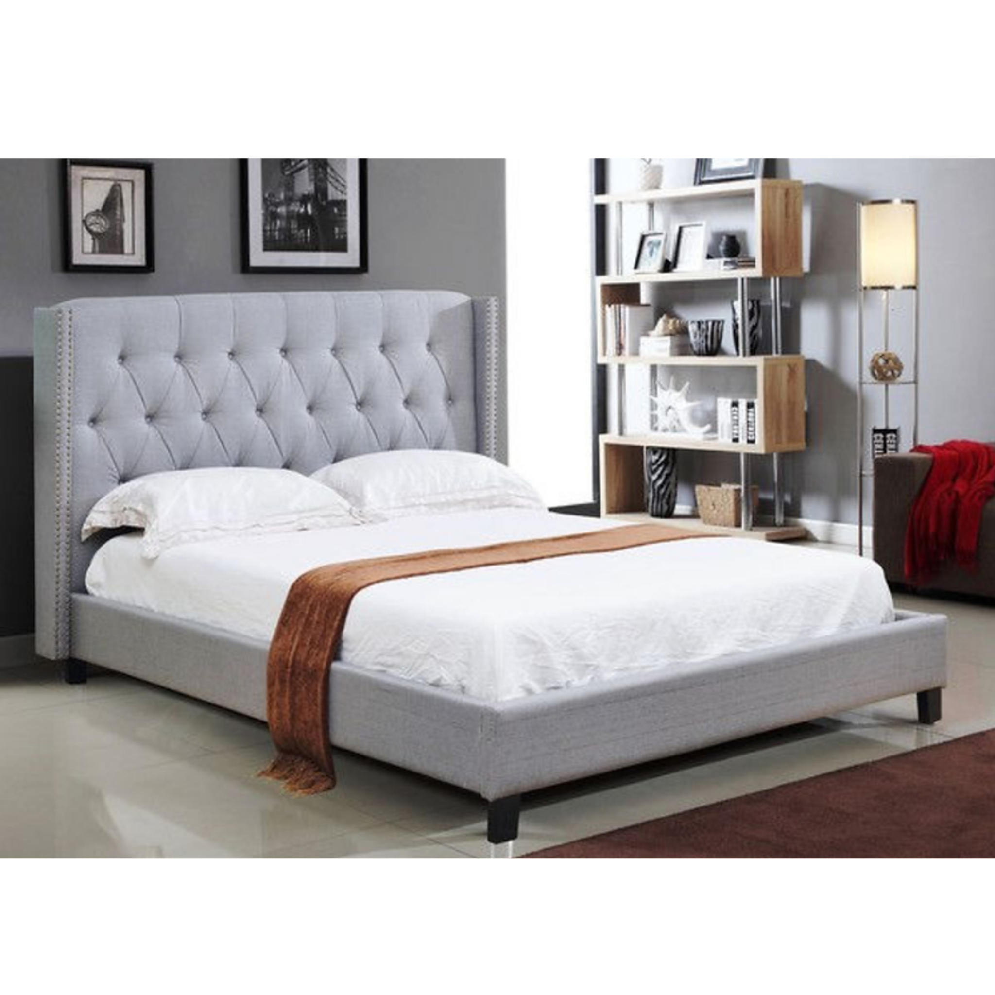 King Bed - Light Grey Fabric Bed #5801