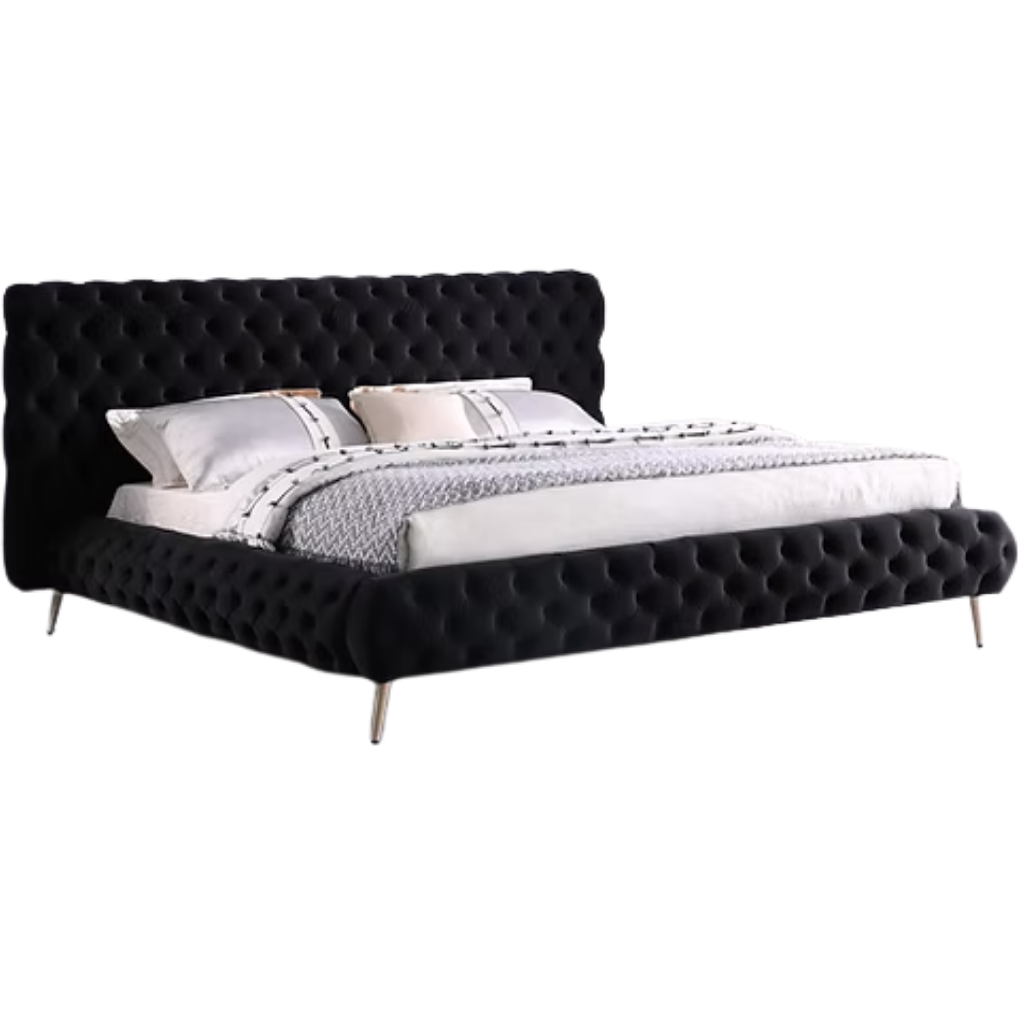Queen Bed - Black Velvet Fabric Bed 5866