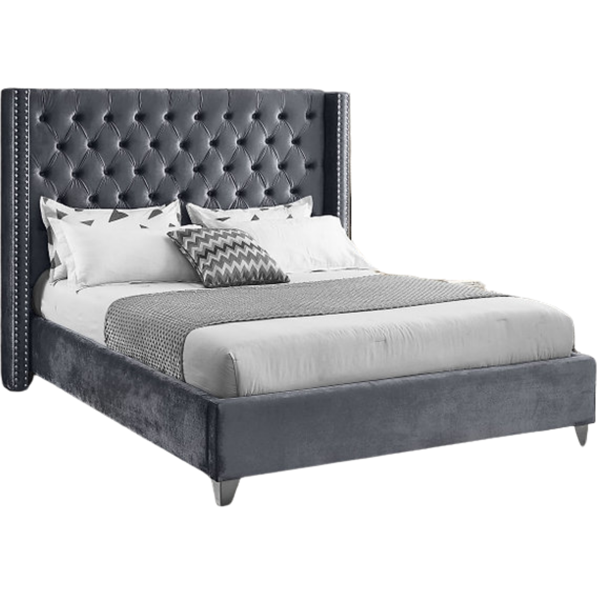 Lit double gris en velours IF 5890