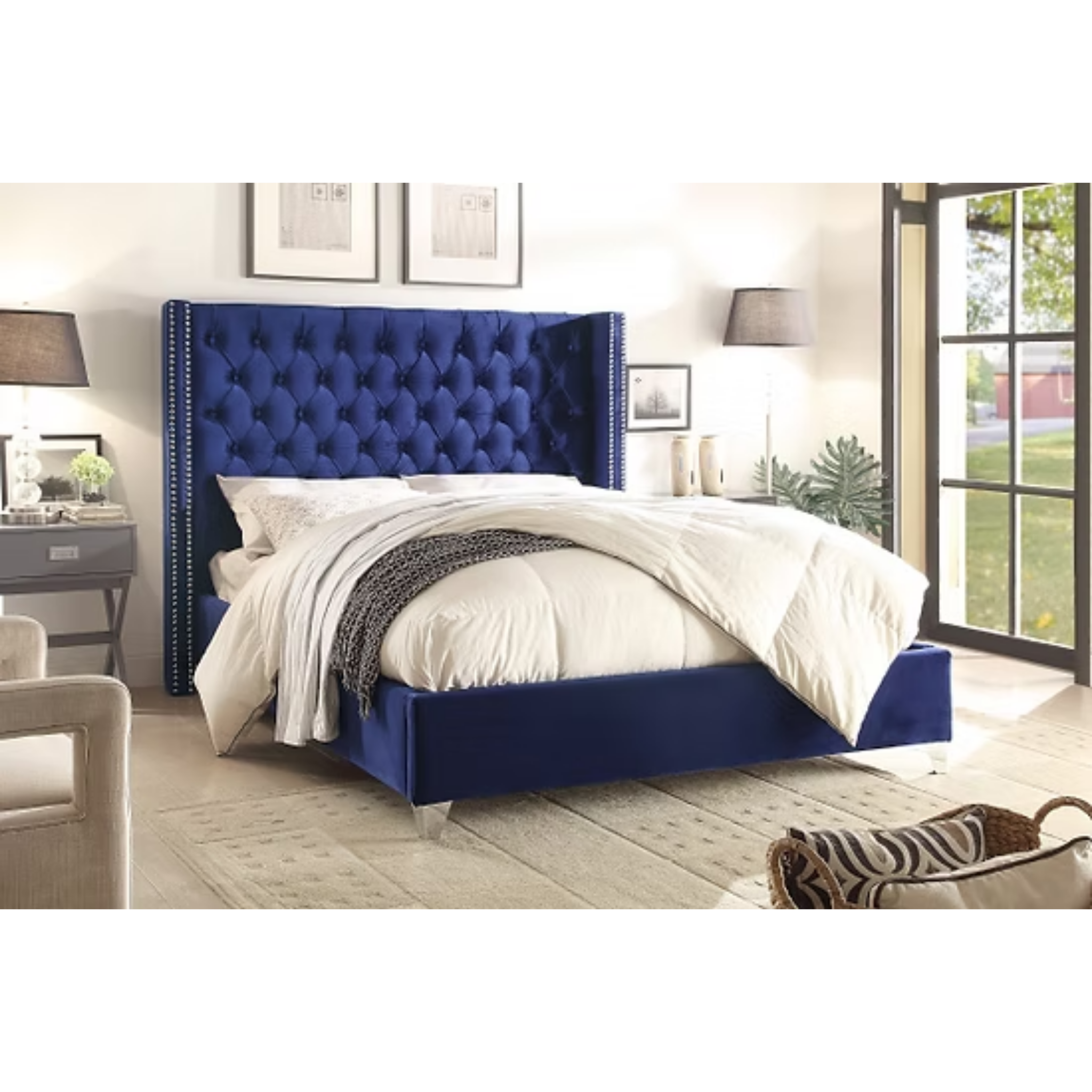 Queen Bed - Blue Velvet Bed 5891