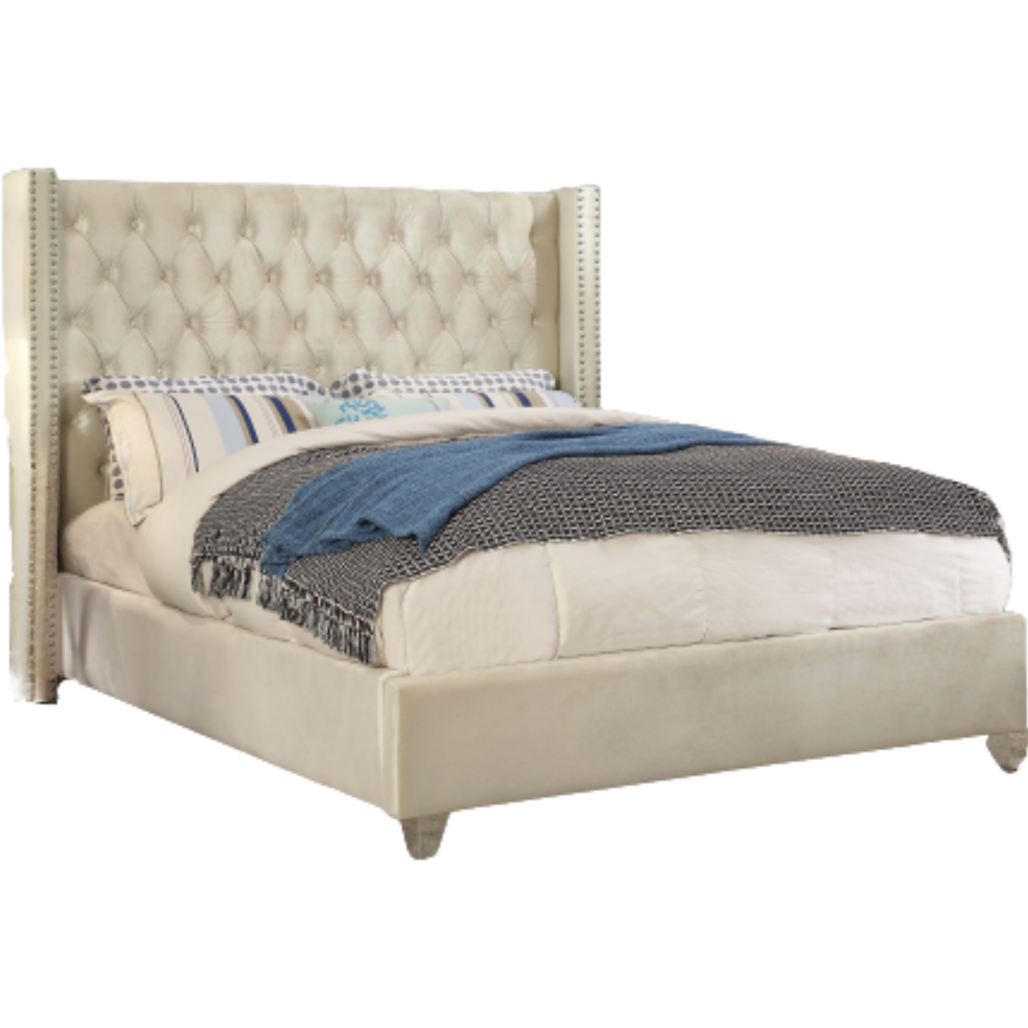 King Bed - Creme Velvet Bed  IF 5892