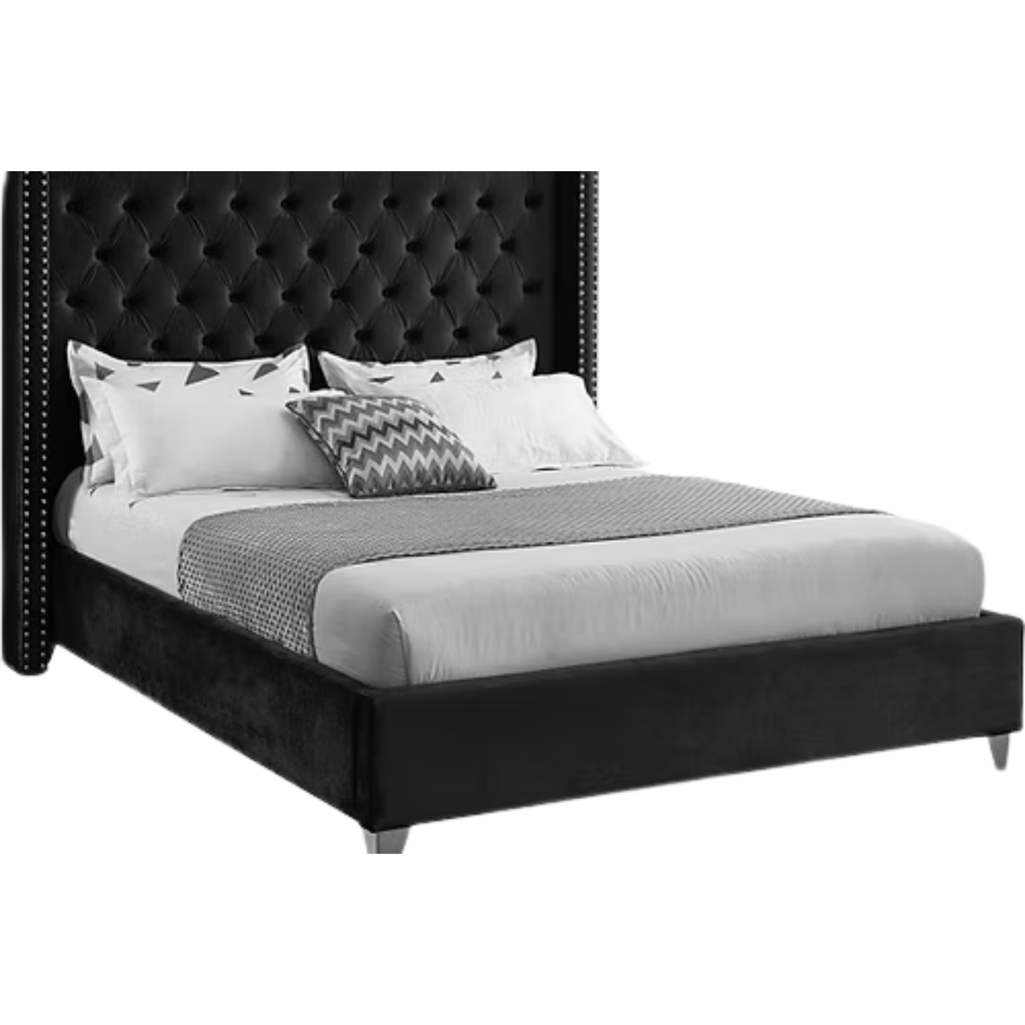 Queen Bed - Black Velvet Bed 5893