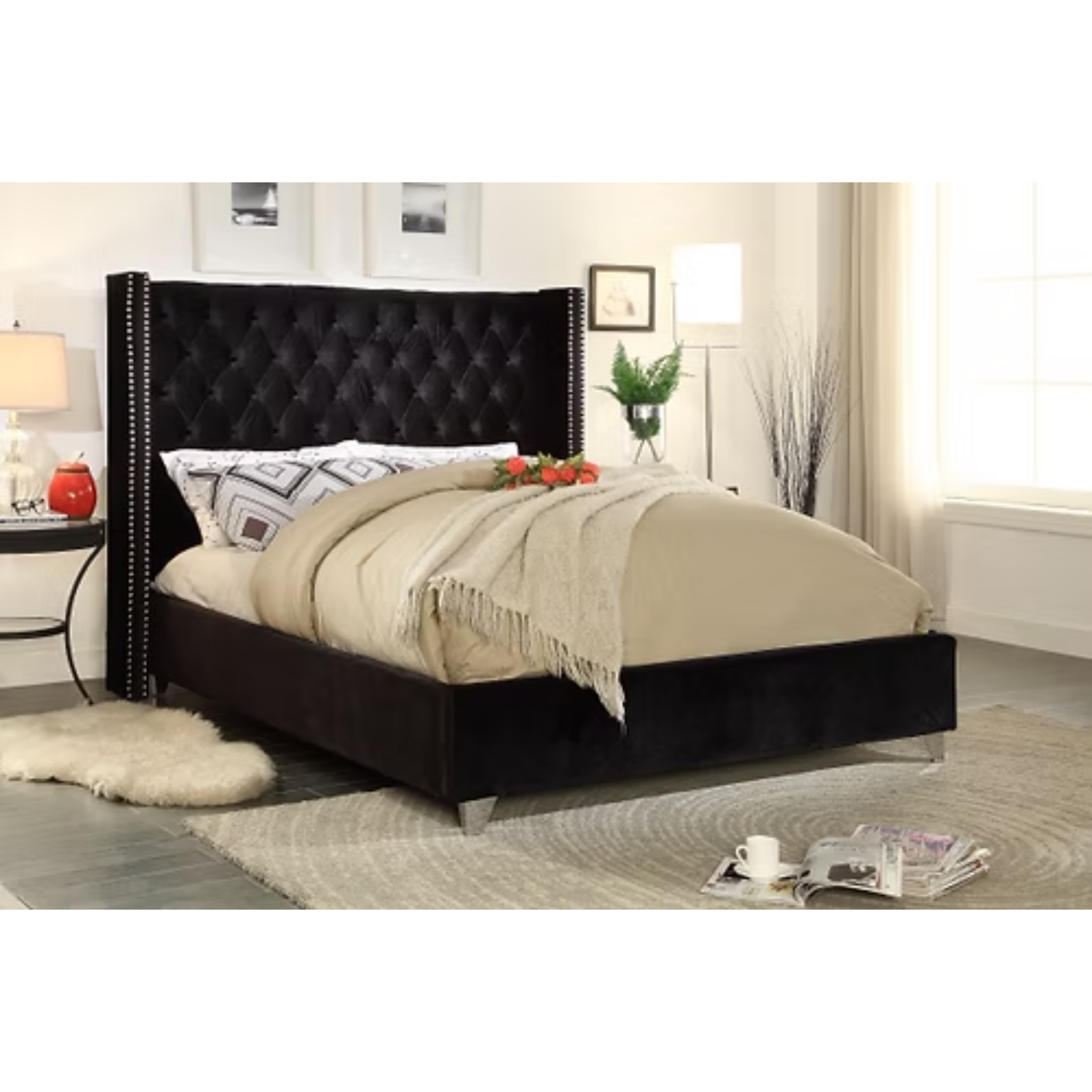 King Bed - Black Velvet Bed IF 5893