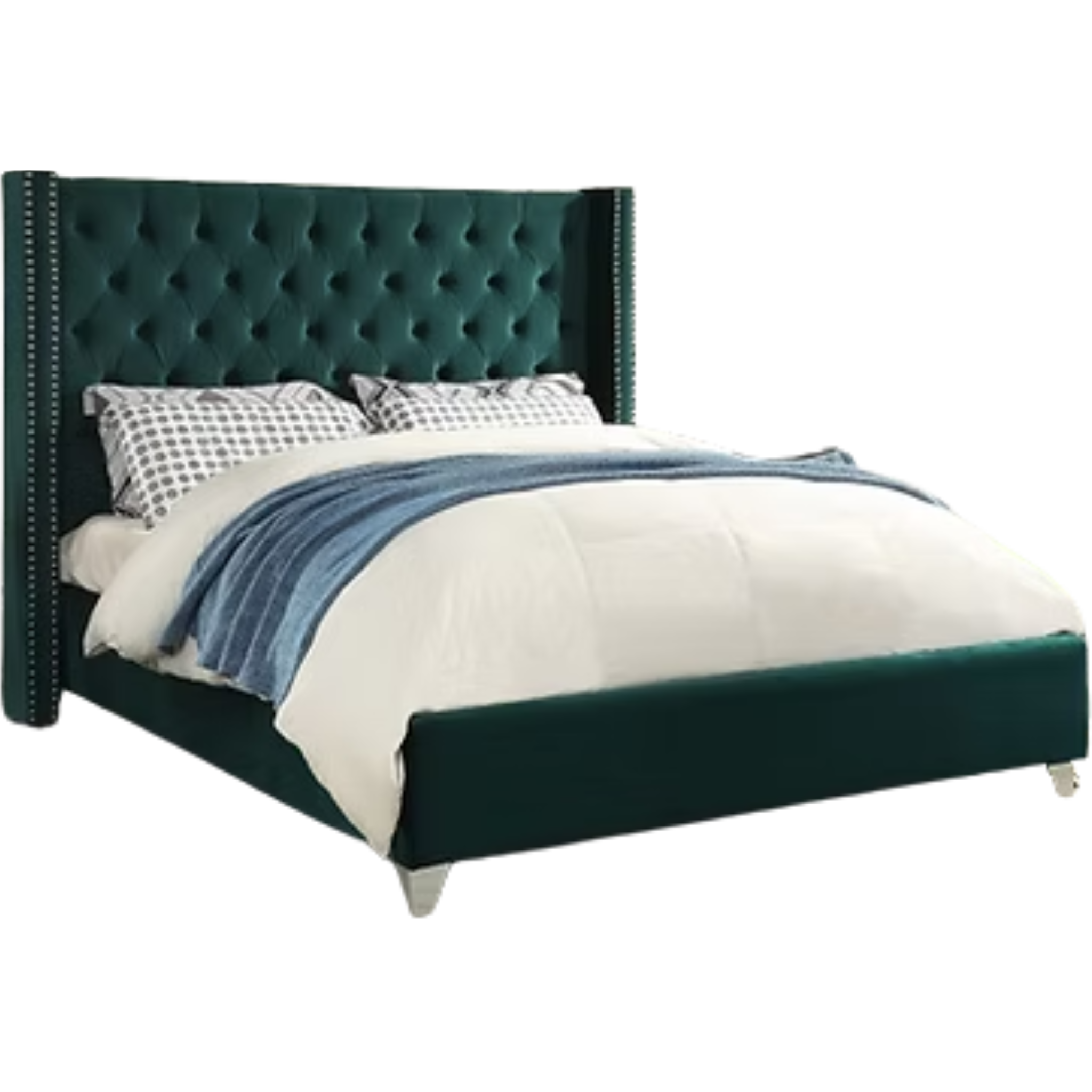 Lit King Size - Lit à oreilles en velours vert 5894